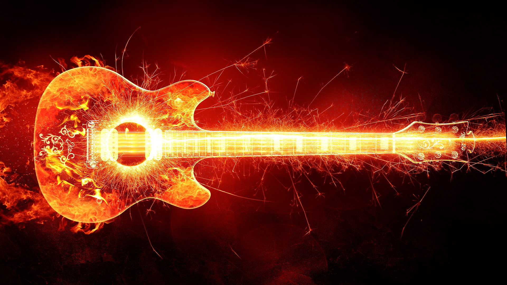 guitar, flame, creative, graphics, instrument, illuminated