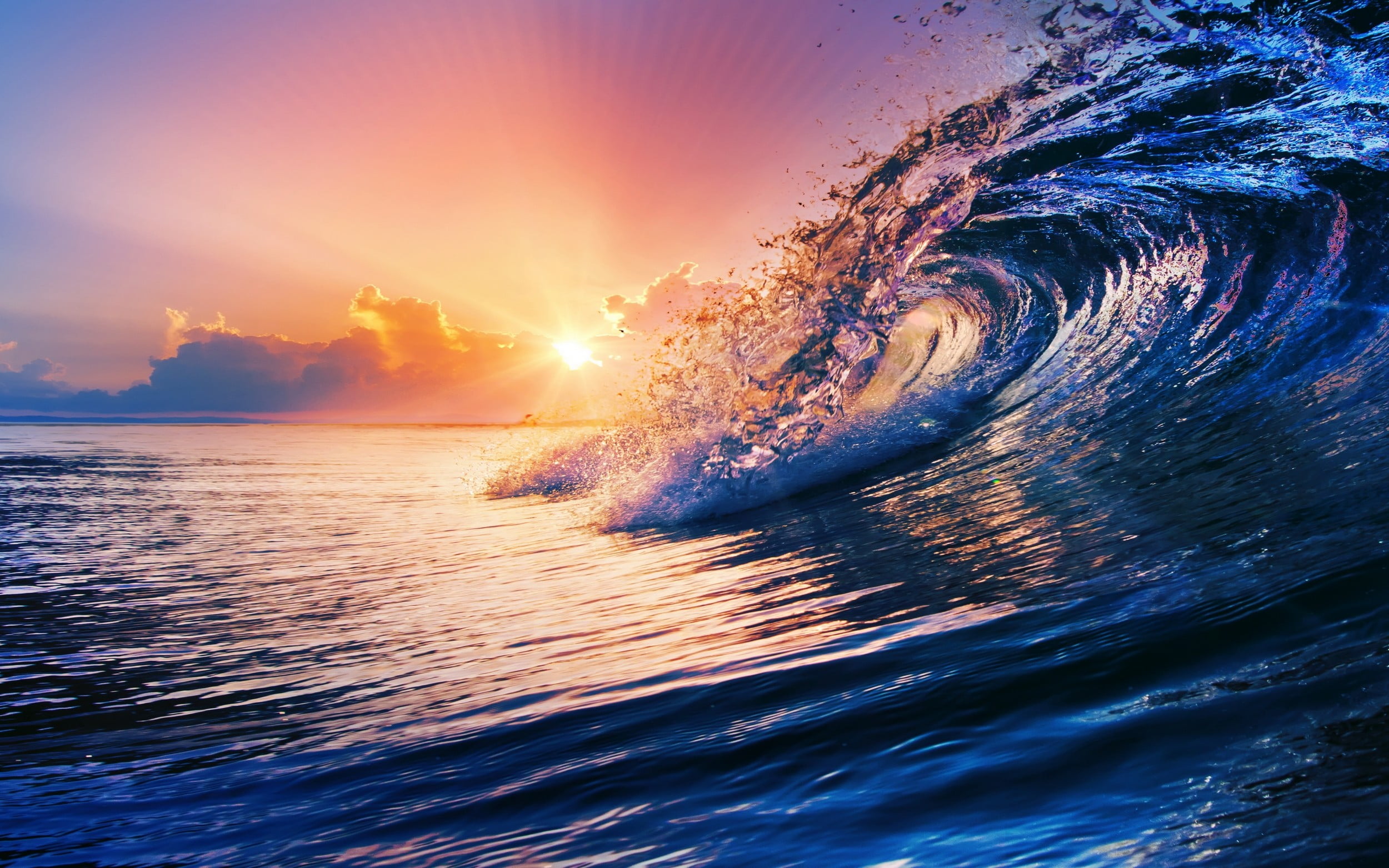 ocean wave, nature, sunset, sea, waves, clouds, water, colorful