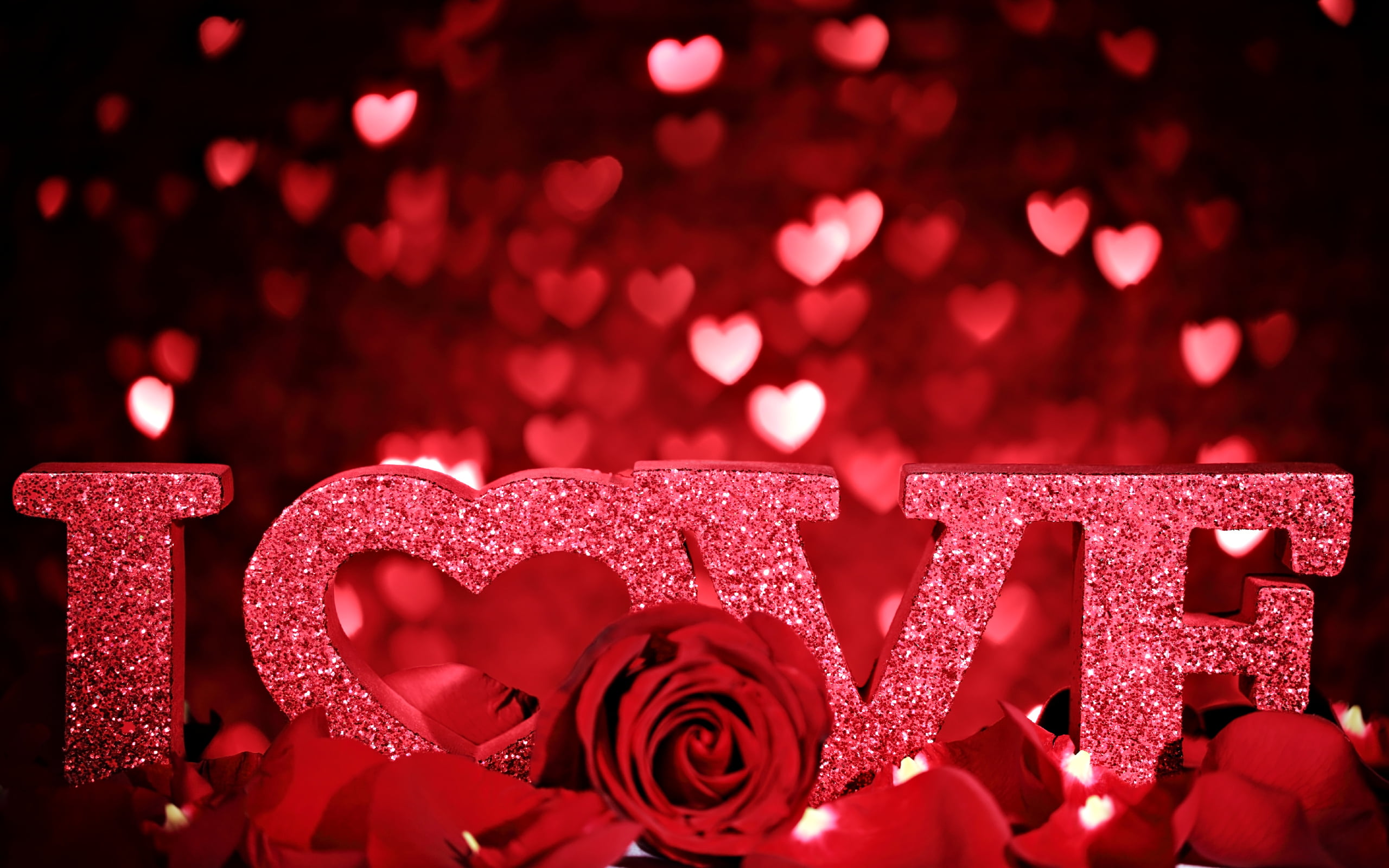 red i love freestanding letter, flowers, heart, rose, celebration