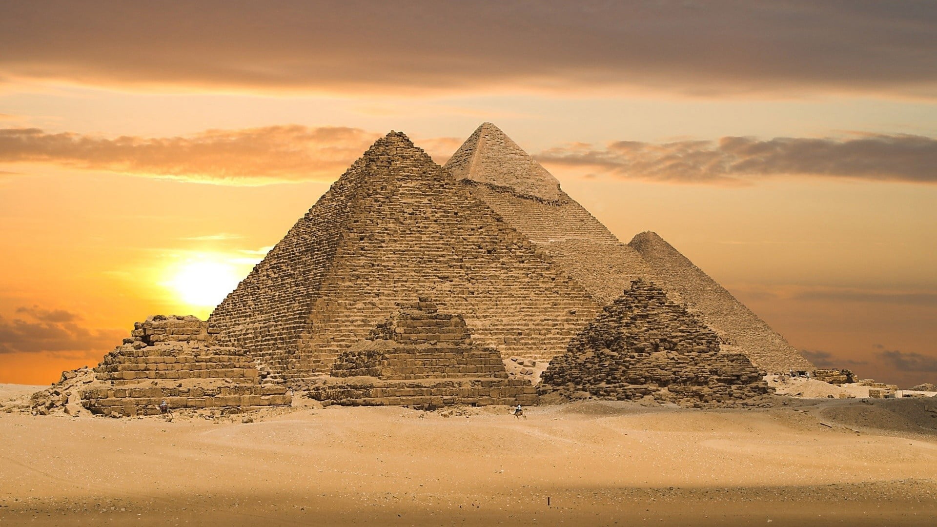 Great Pyramid of Egypt, desert, architecture, sunset, ancient