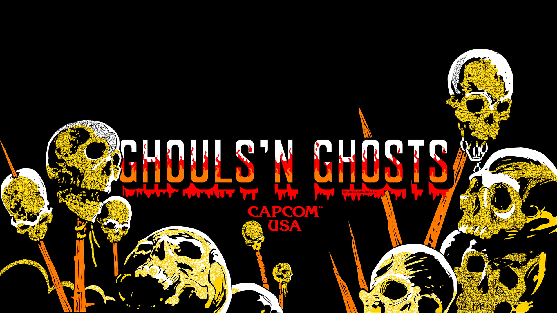 video games, arcade machine, Ghouls 'n Ghosts, Capcom, skull