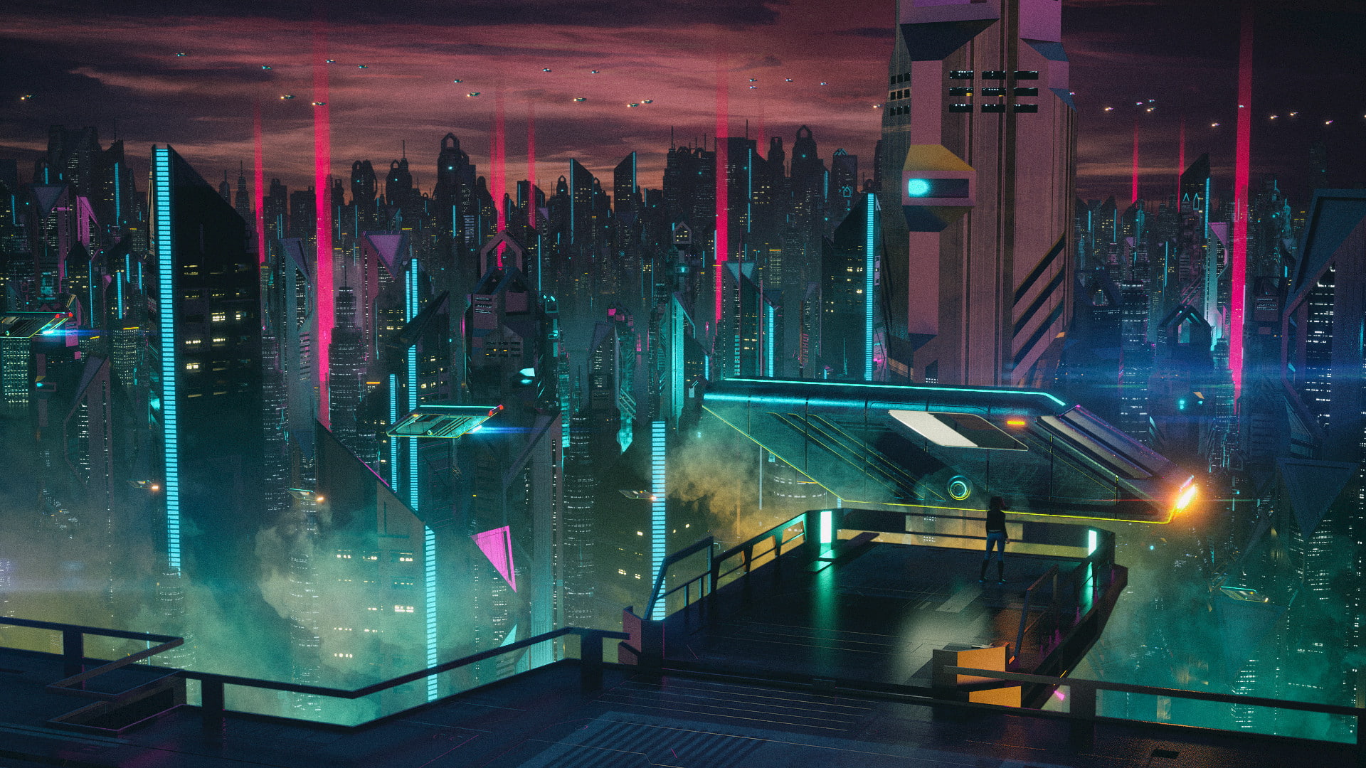 lights, cyberpunk, neon, futuristic city, night, metropolis