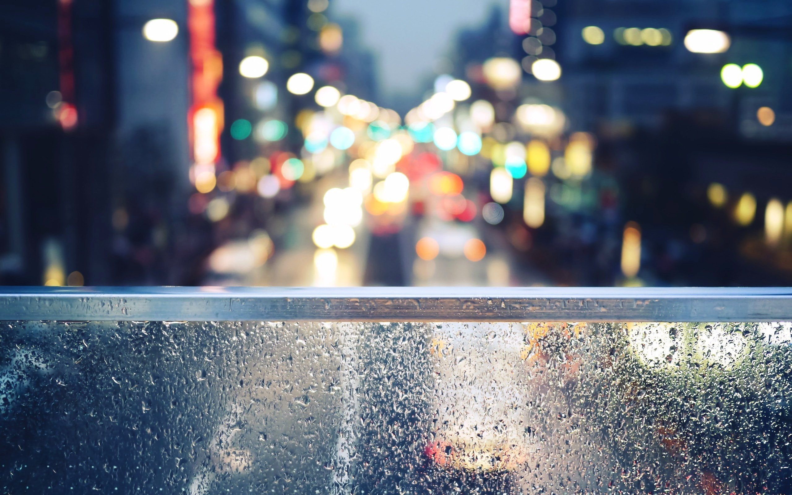 street, raindrop, blurred, city, bokeh, water drops, night