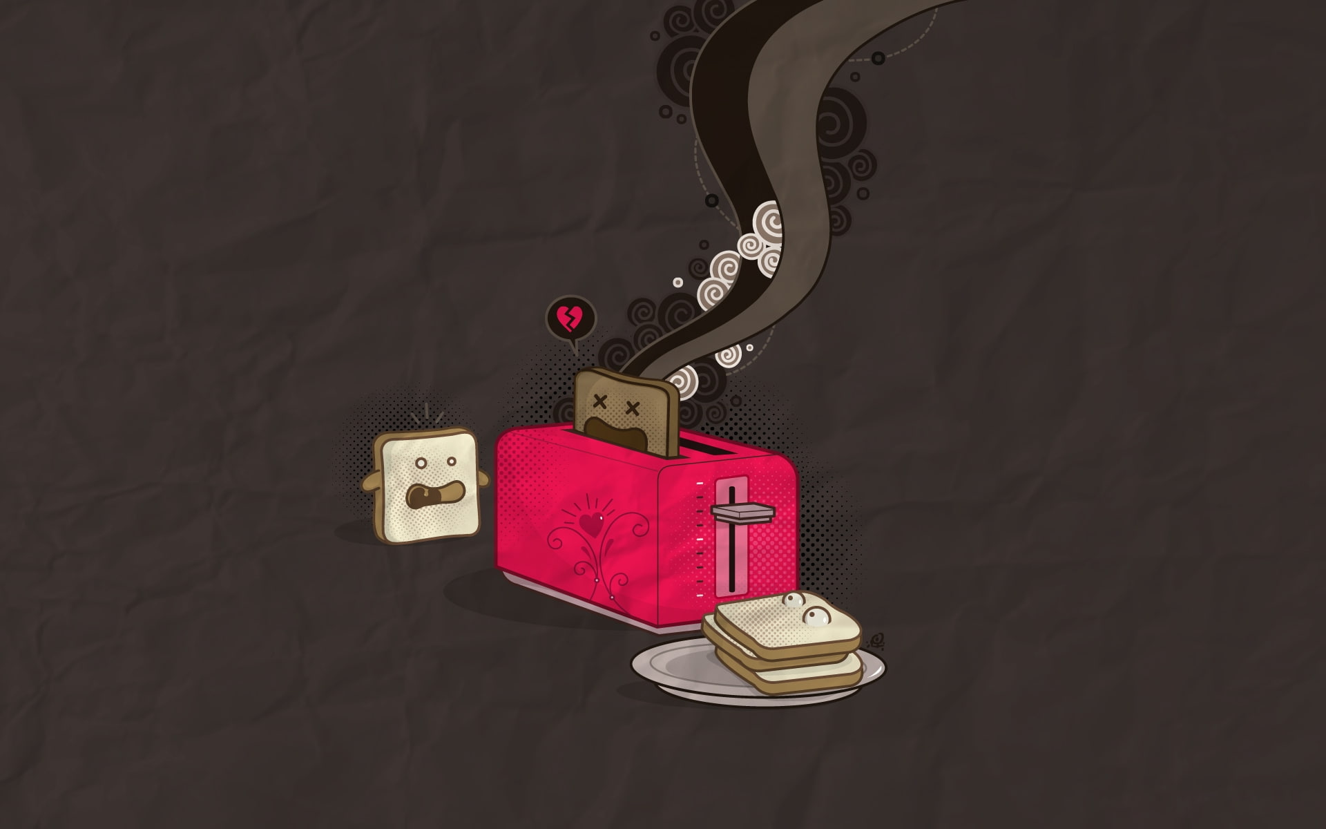 Pink Toaster, bread toaster illustration, panic, background