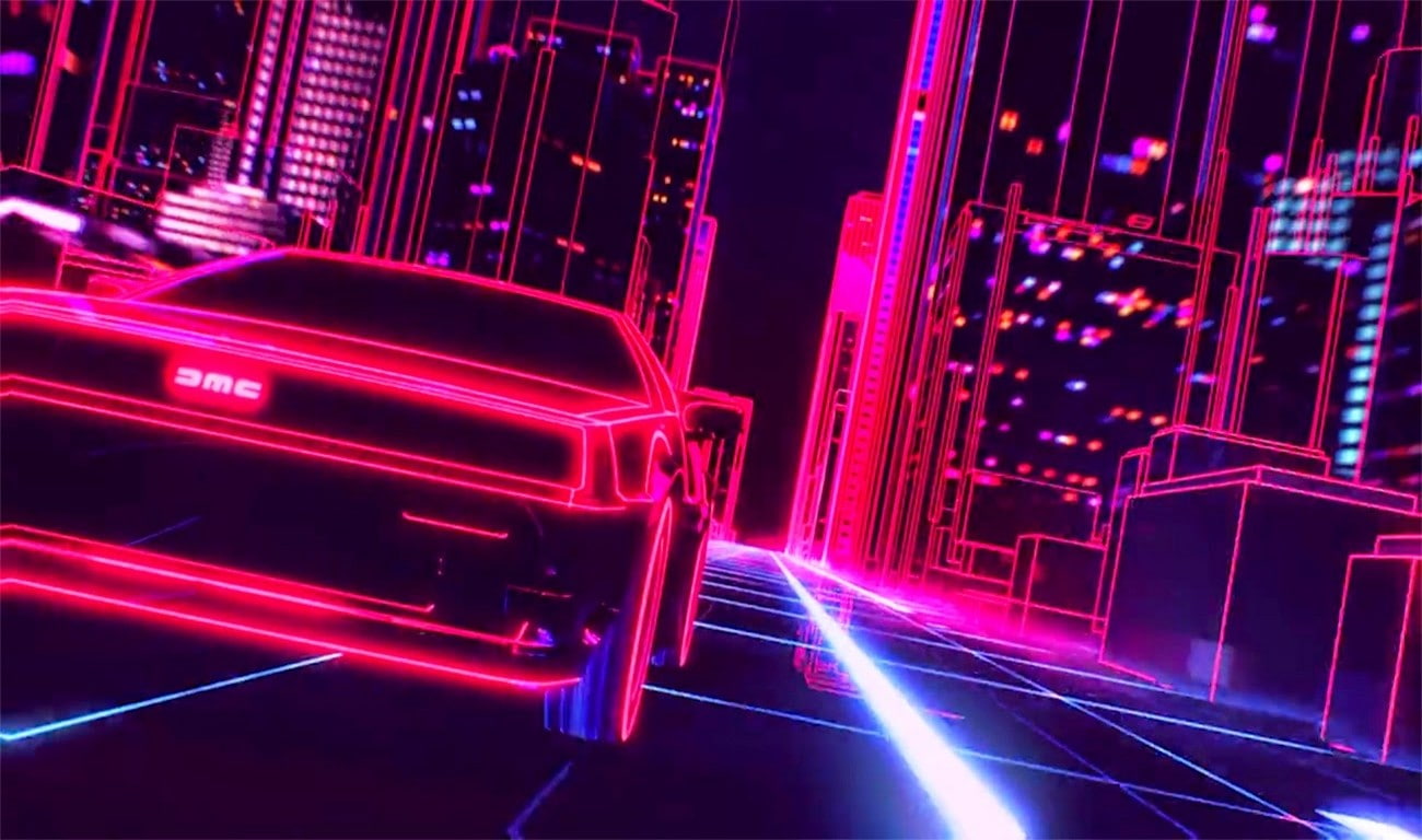 DeLorean, retro games, New Retro Wave, car, neon, synthwave