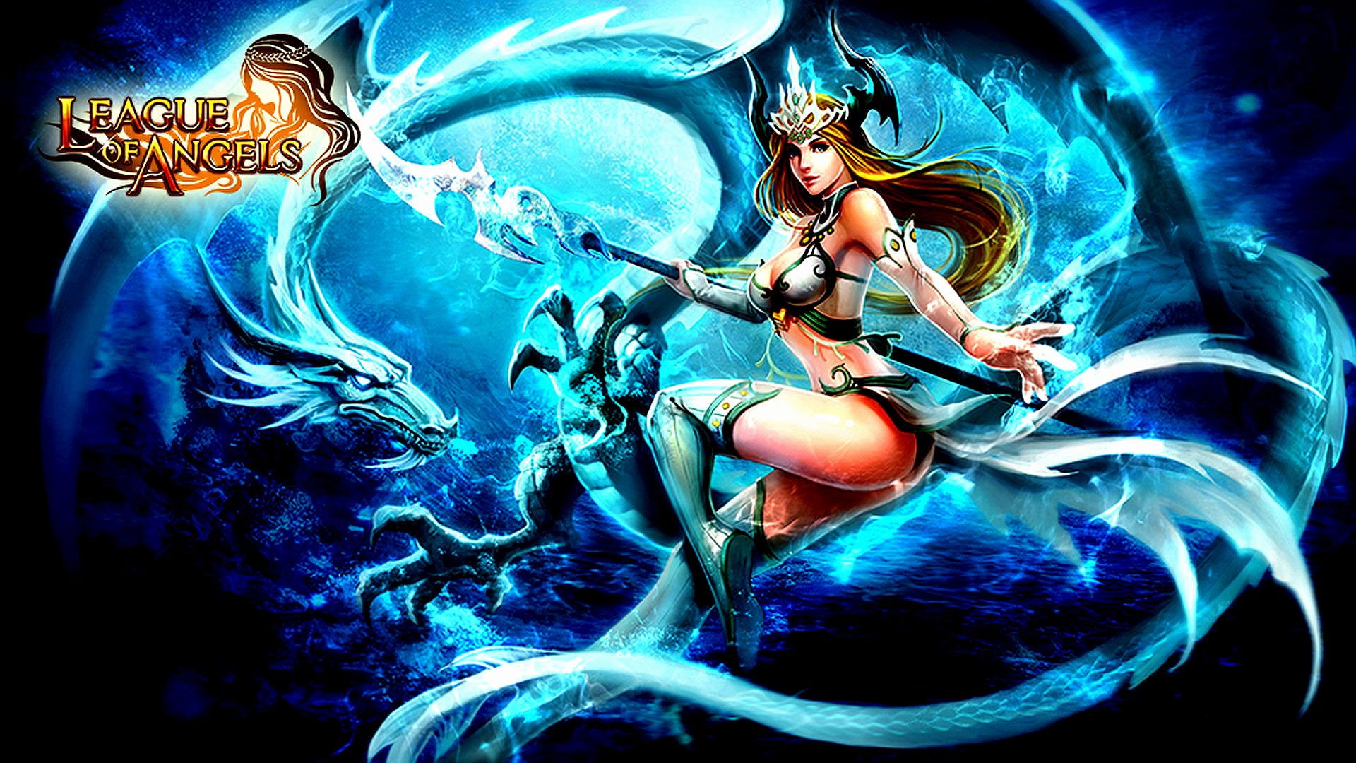action, angel, angels, blue, dragon, fantasy, fighting, league