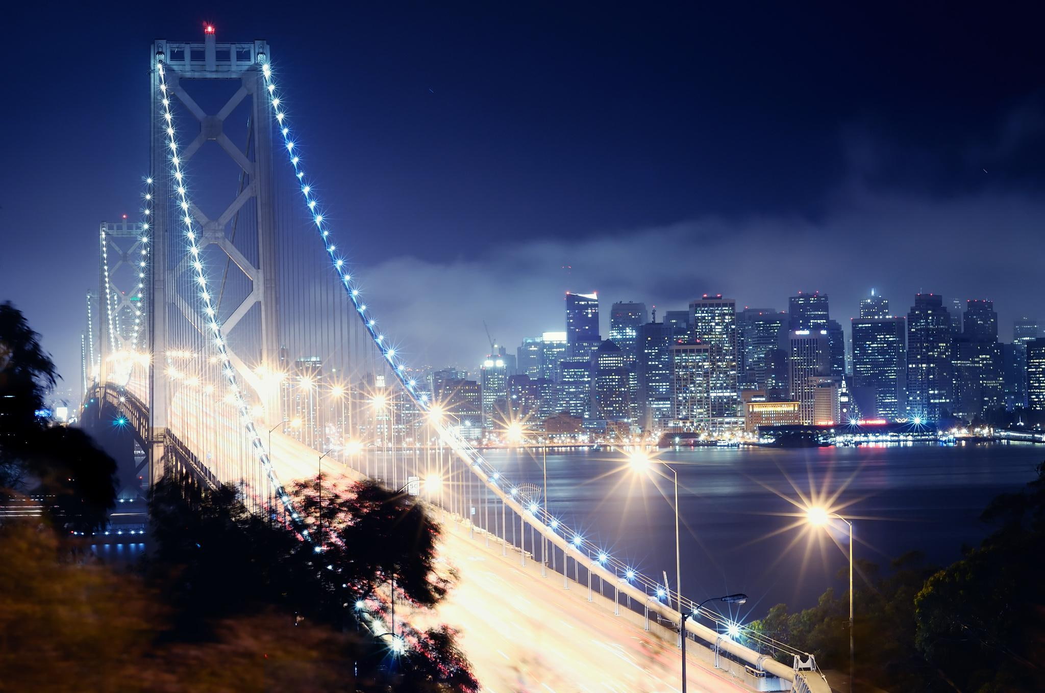 San Francisco Night California Bay Bridge Cities Desktop Backgrounds