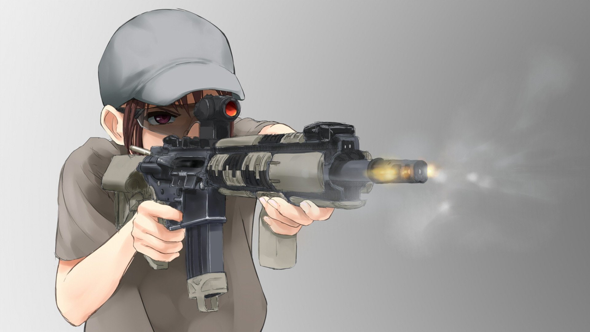 Anime, Original, Girl, Gun, Hat, Heckler & Koch HK416, Weapon