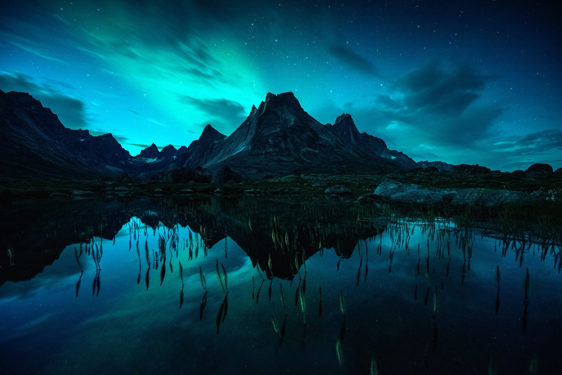 lake, aurora  borealis, landscape