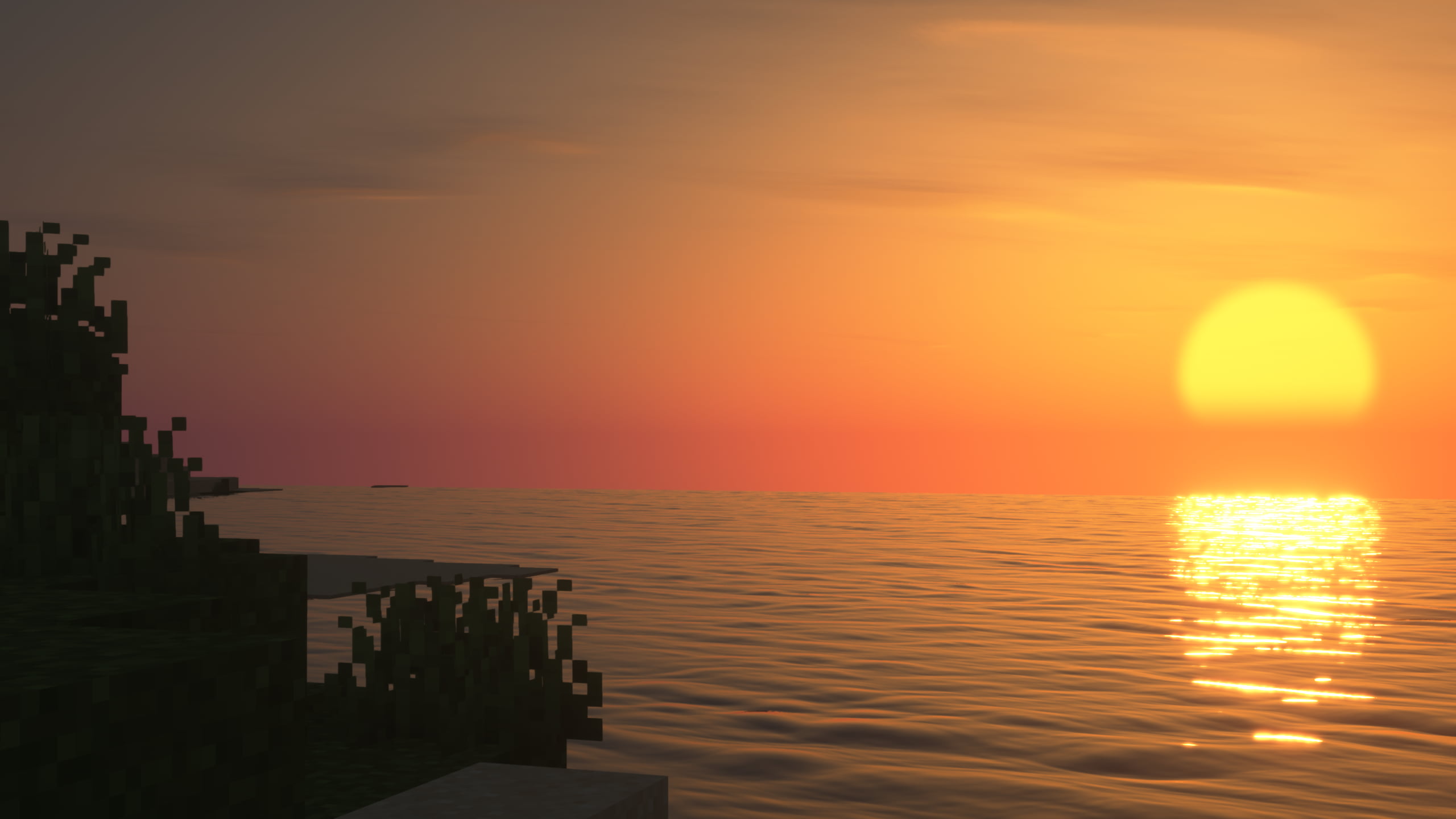 sunset, sunrise, Minecraft, shaders, video games, screen shot