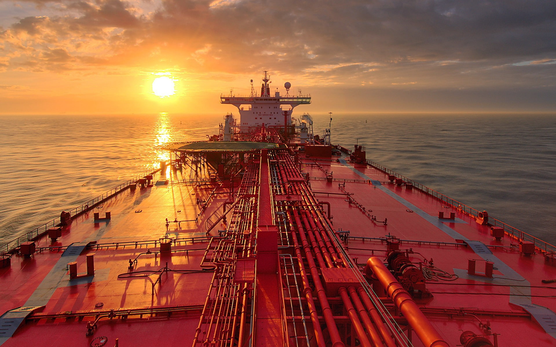 Ship Tanker, SIZE, Red, distance, horizon, sky, clouds, sunrise