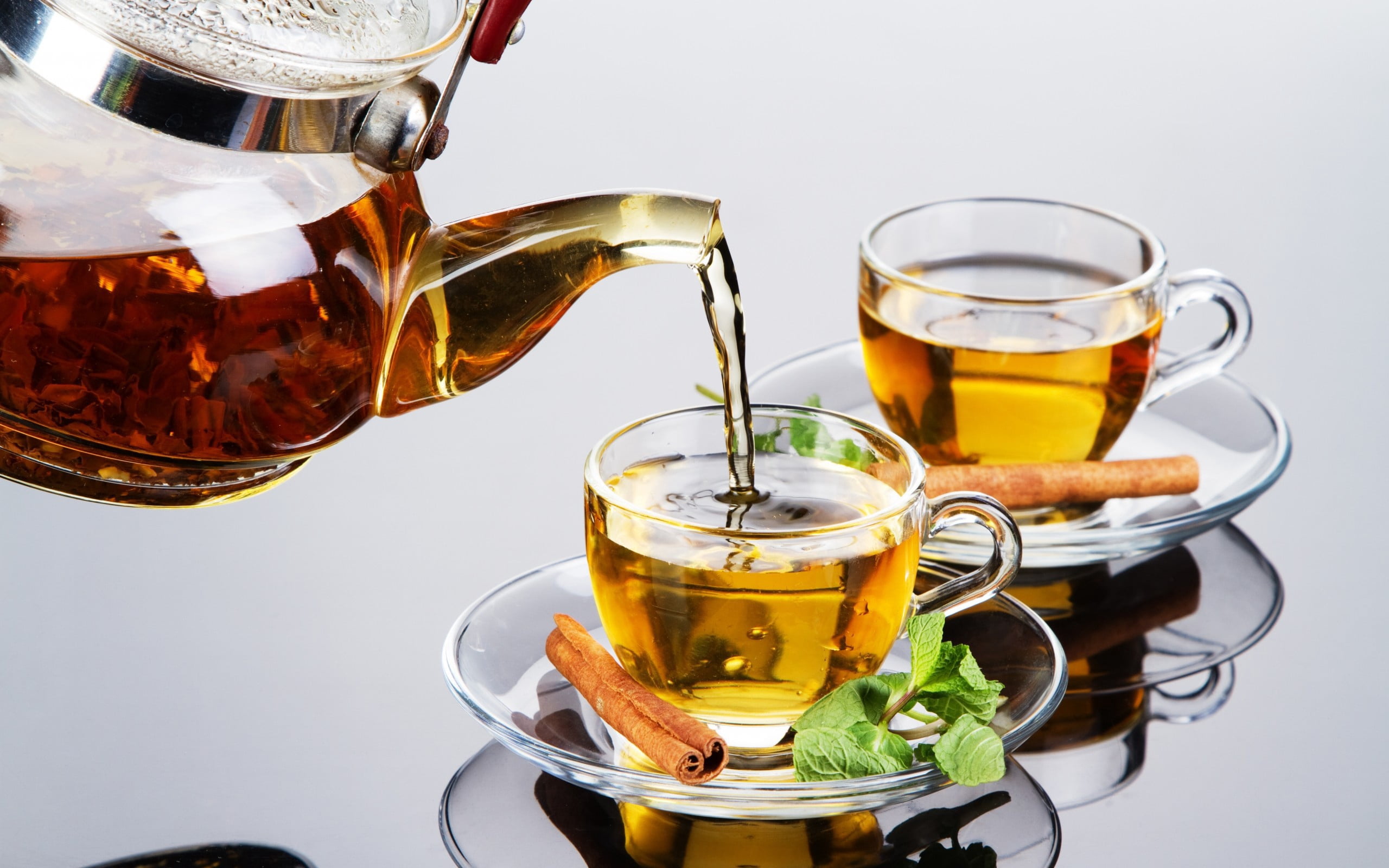 clear glass tepot set, tea, cinnamon, mint, drink, tea - Hot Drink