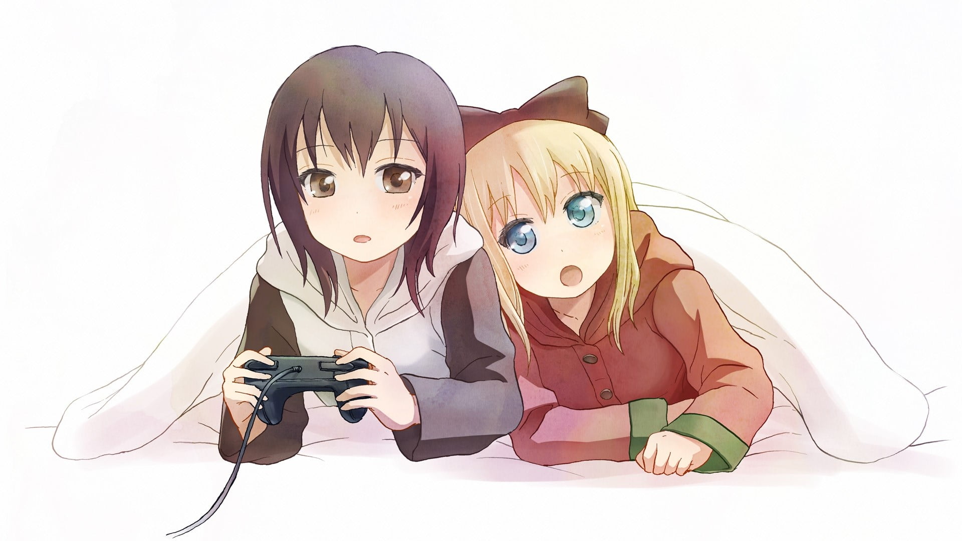 Anime, Girls, Game, Console, Blanket, fun, child, women, portrait