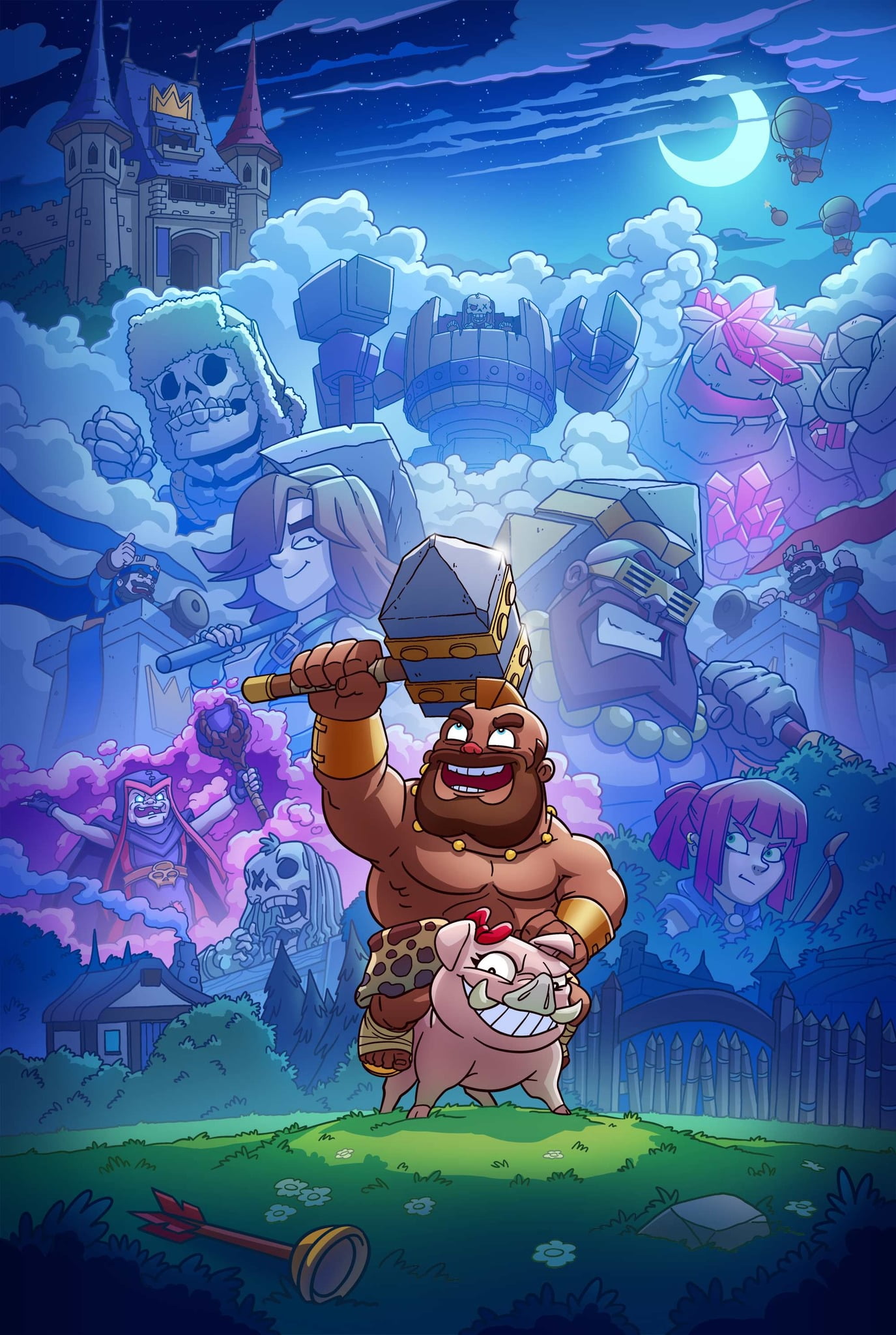 Clash Royale, Loading screen, video game art, pigs, hammer