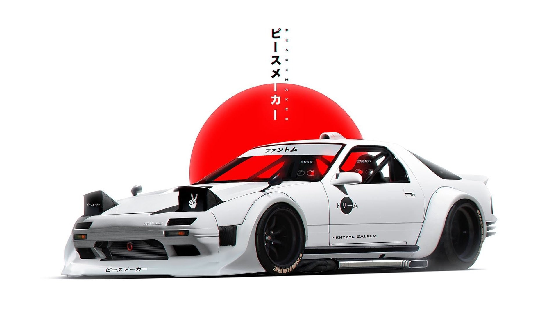 JDM, car, simple background, Mazda RX-7, render, white, Japan