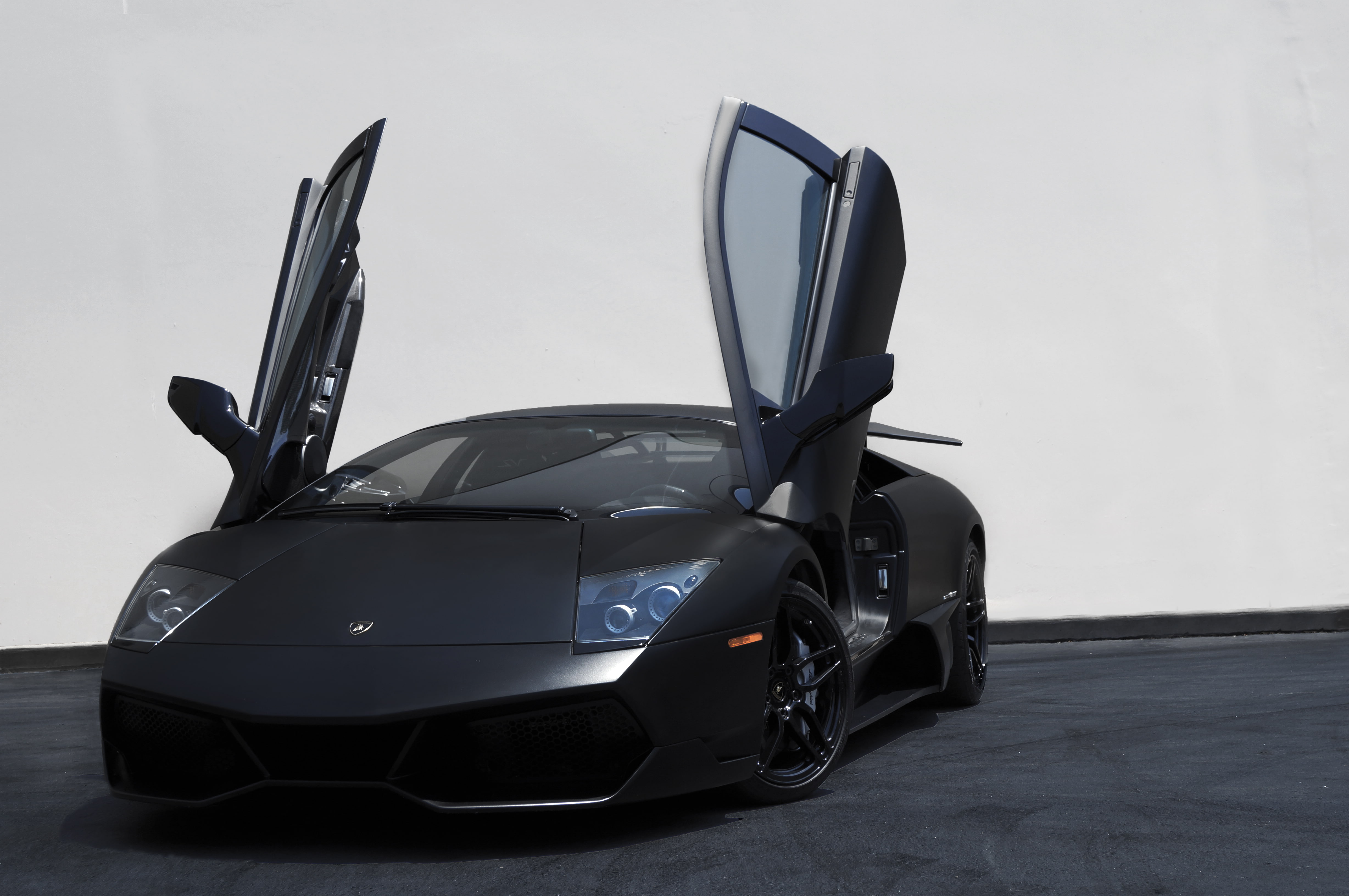 black, the front, Lamborghini, guillotine, doors, Murcielago