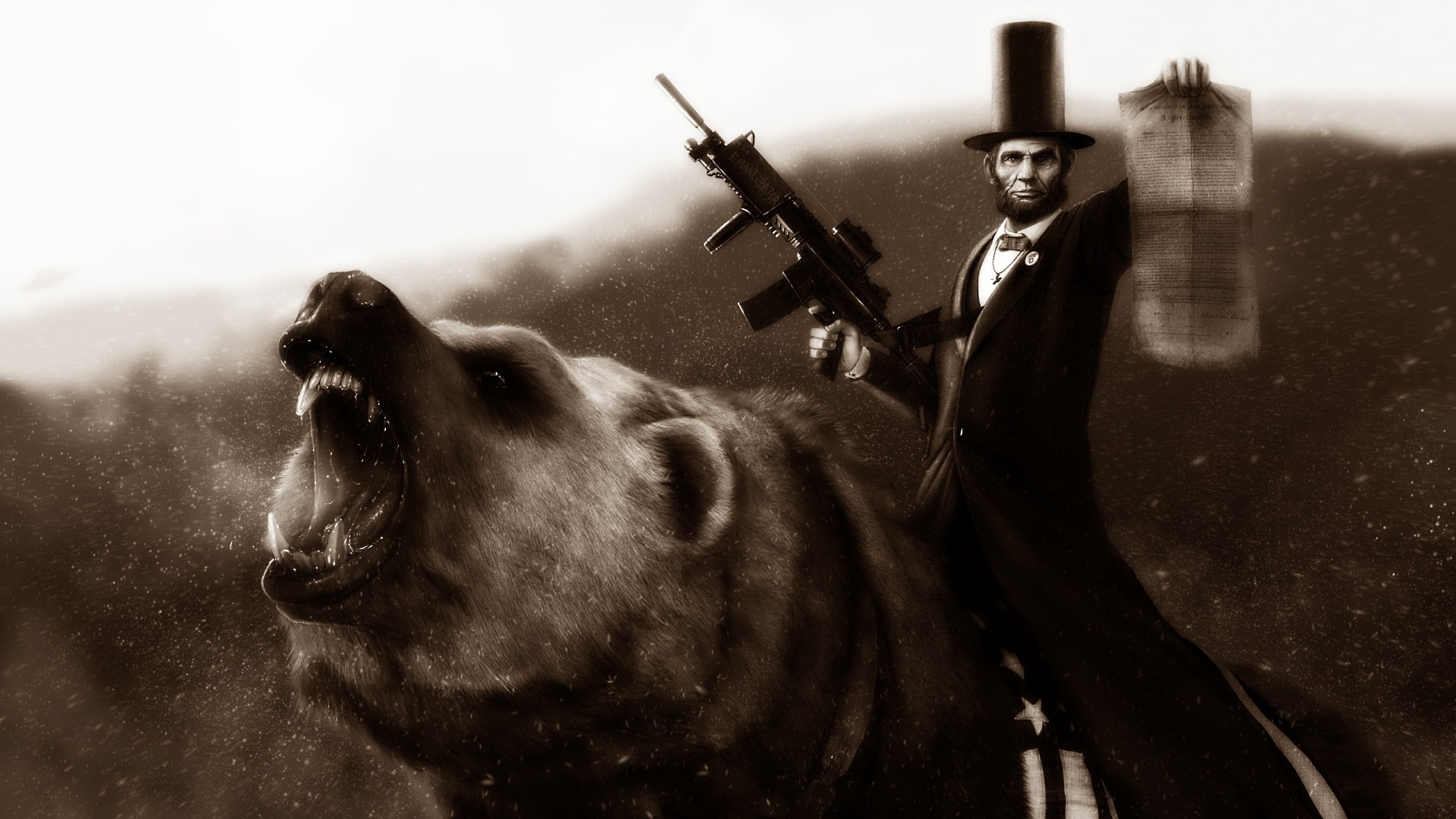 abraham lincoln beard assault rifle bears hats 1920x1080  Animals Bears HD Art