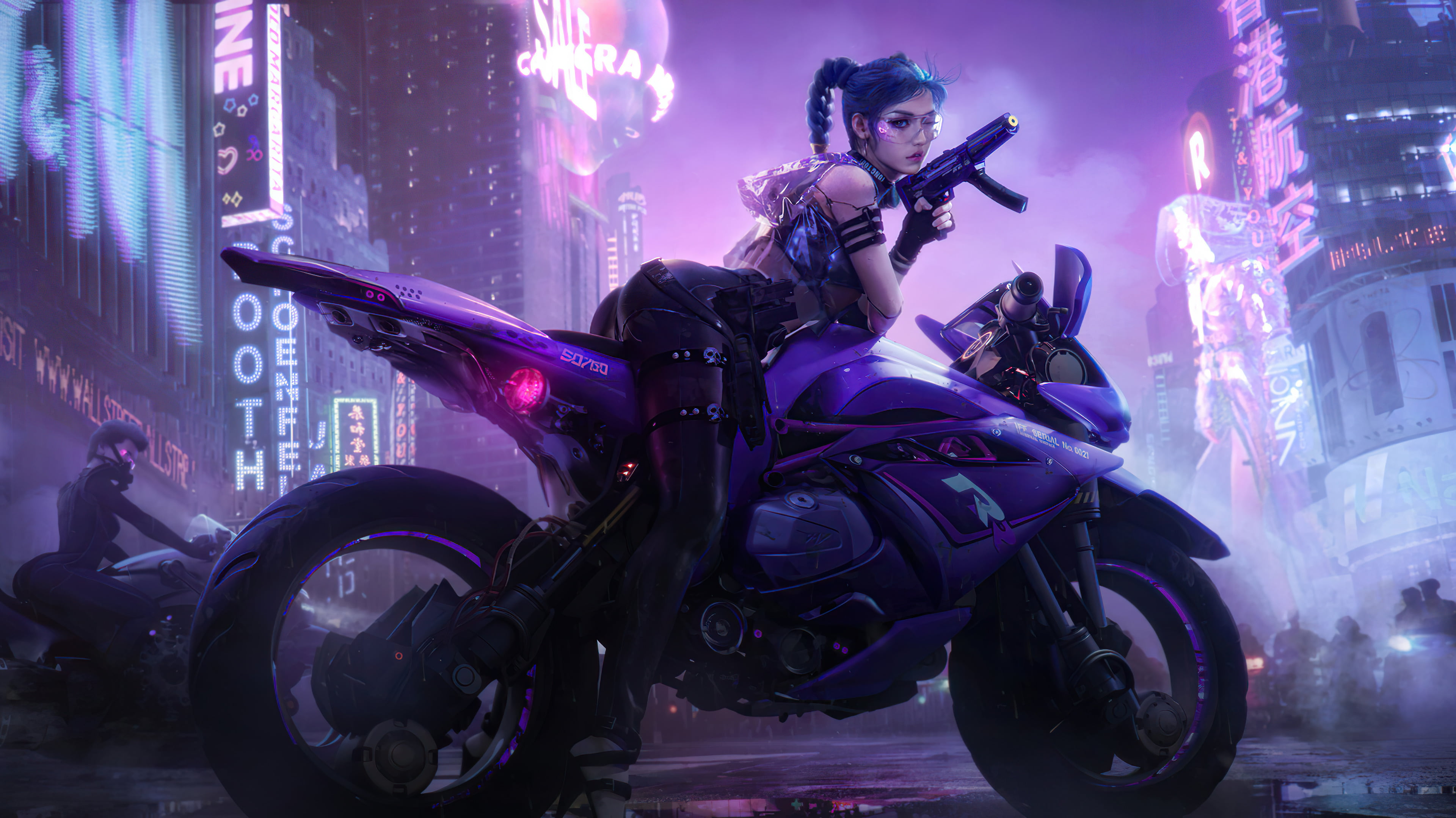 Biker girl, cyberpunk, Girl With Weapon