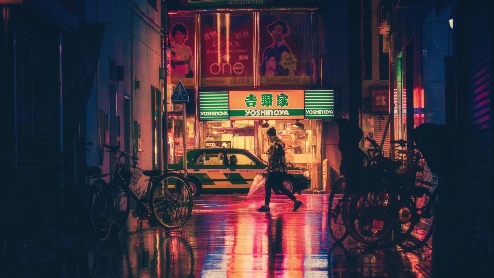japan, night, street, asia, illuminated, text, architecture