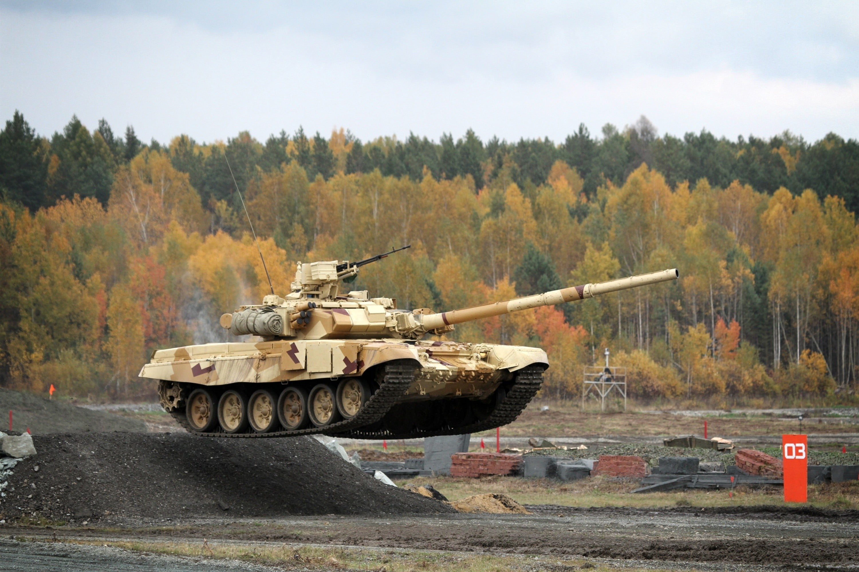 tank, army, T-90, military, jumping, vehicle, tree, transportation