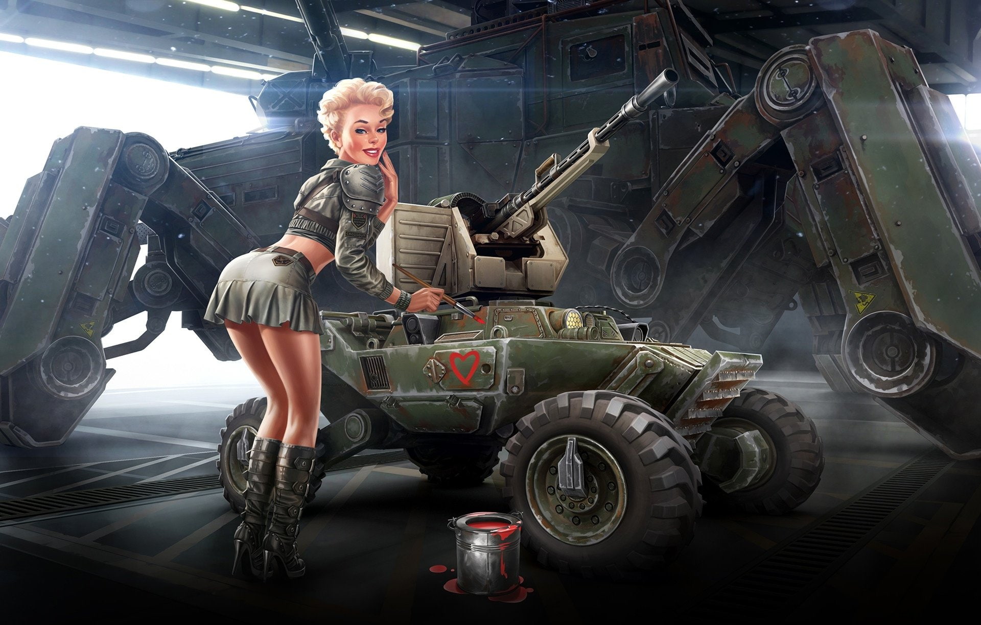 Sci Fi, Women, Blonde, Girl, Military, Short Hair, Skirt, Smile