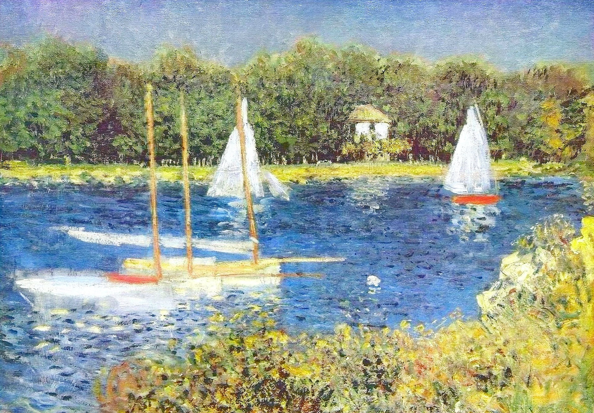 landscape, river, boat, picture, sail, Claude Monet, The Seine at Argenteuil
