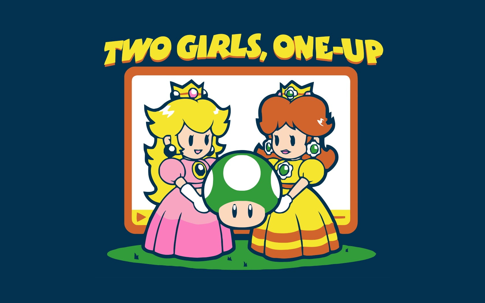 Princess Peach and Rebecca from Super Mario illustration, one up