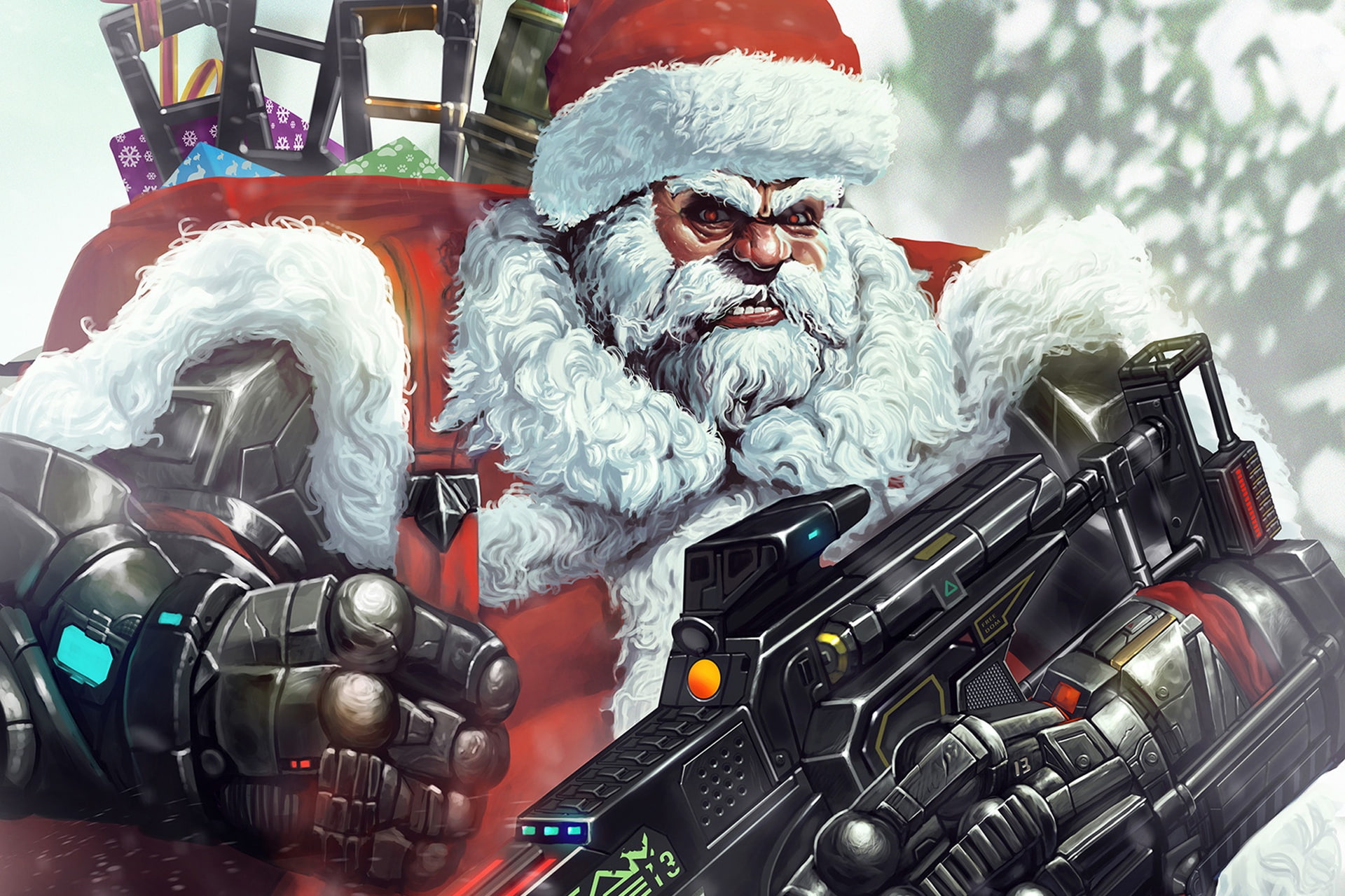 Winter, Figure, Christmas, Background, New year, Santa, Weapons