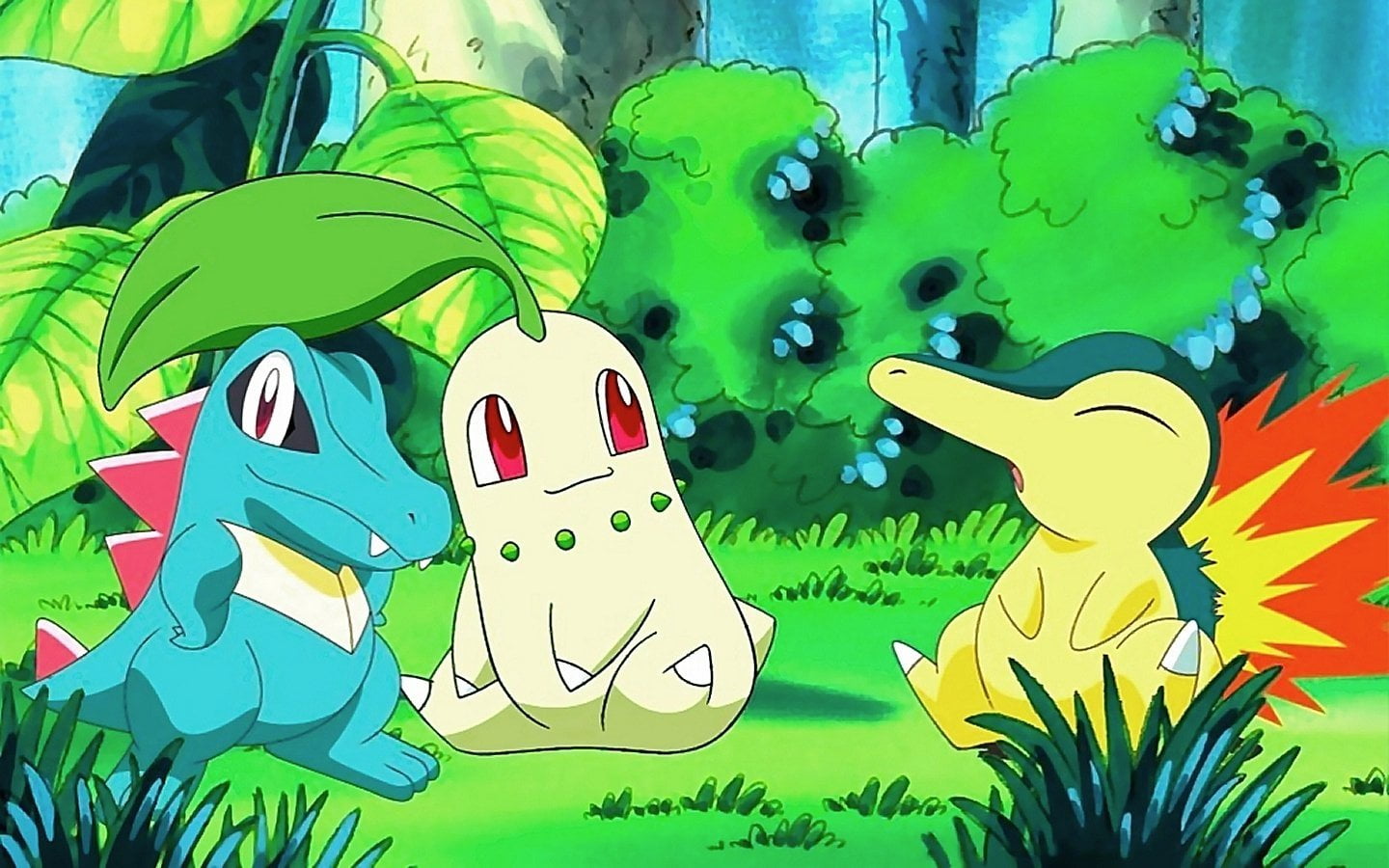 three assorted Pokemon characters, Pokémon, Chikorita (Pokémon)