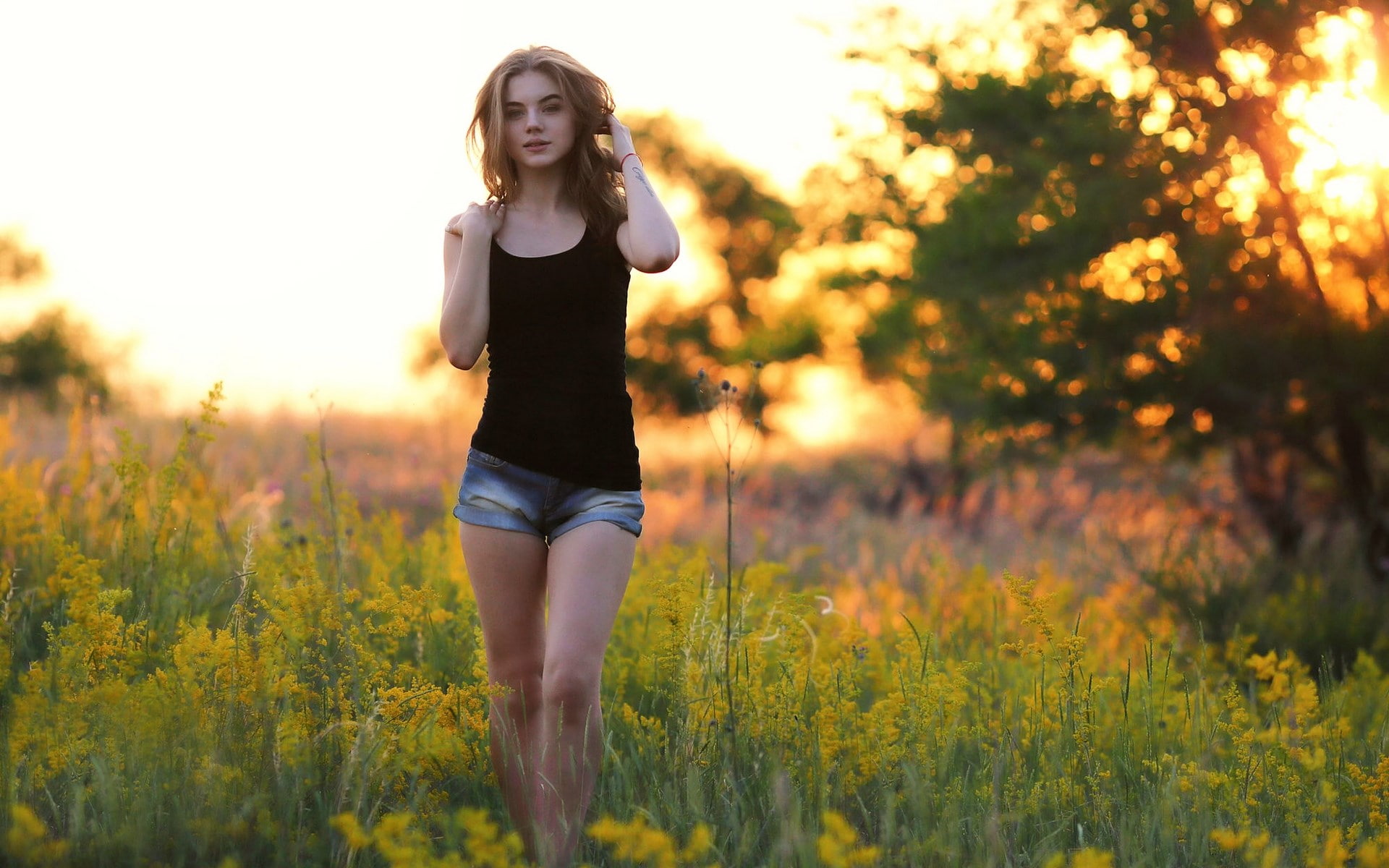 hot girl picture 1920x1200, one person, plant, field, real people