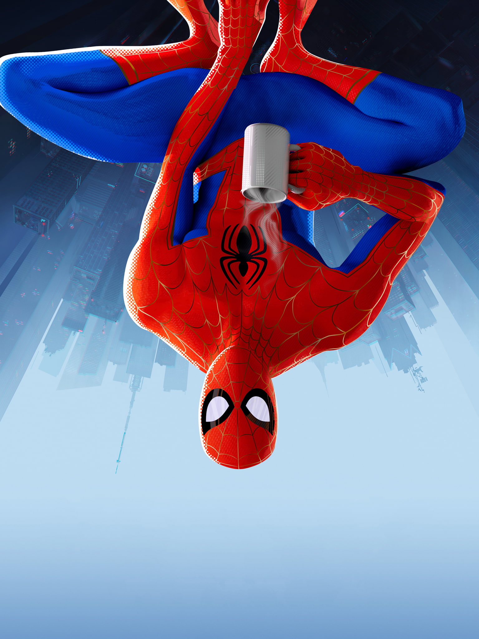 Spider-Man, Miles Morales, superhero, upside down, portrait display