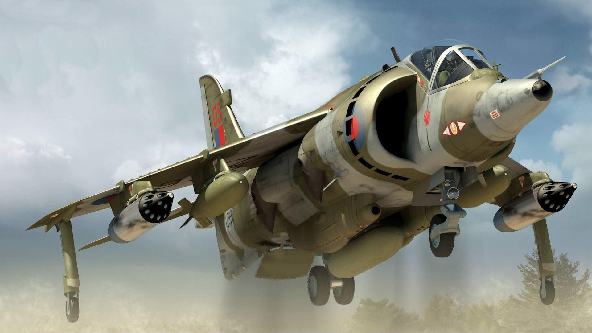 Hawker Siddeley Harrier, olive green and grey fighter plane, aircraft