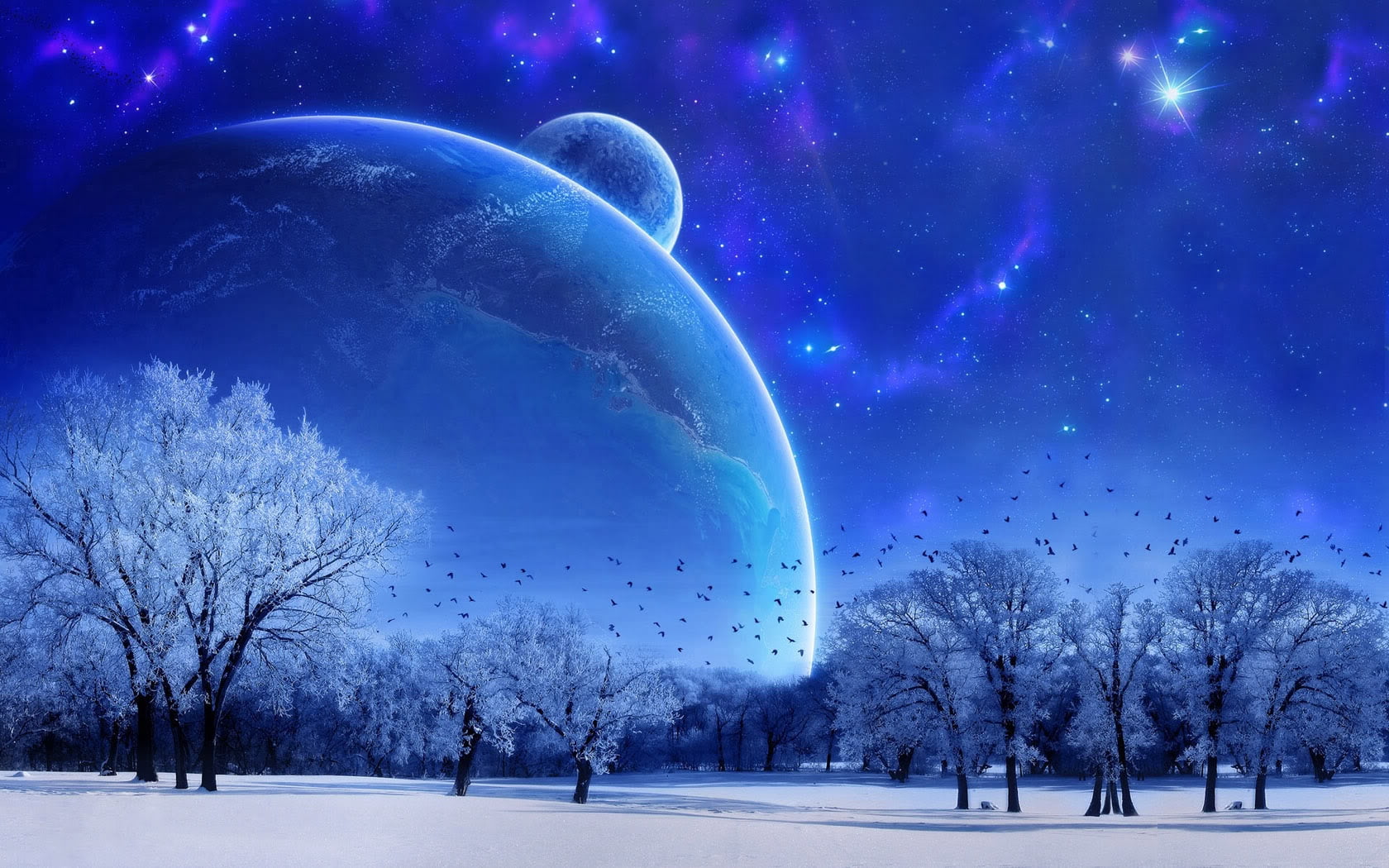 blue moon wallpaper, nature, landscape, winter, sky, snow, full moon