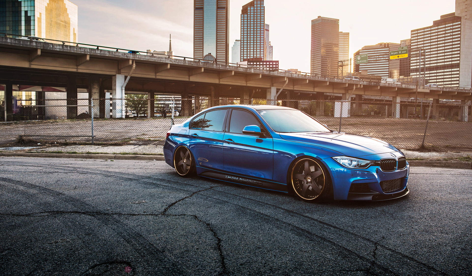 blue BMW sedan, 335i, stance, f30, frontside, car, transportation