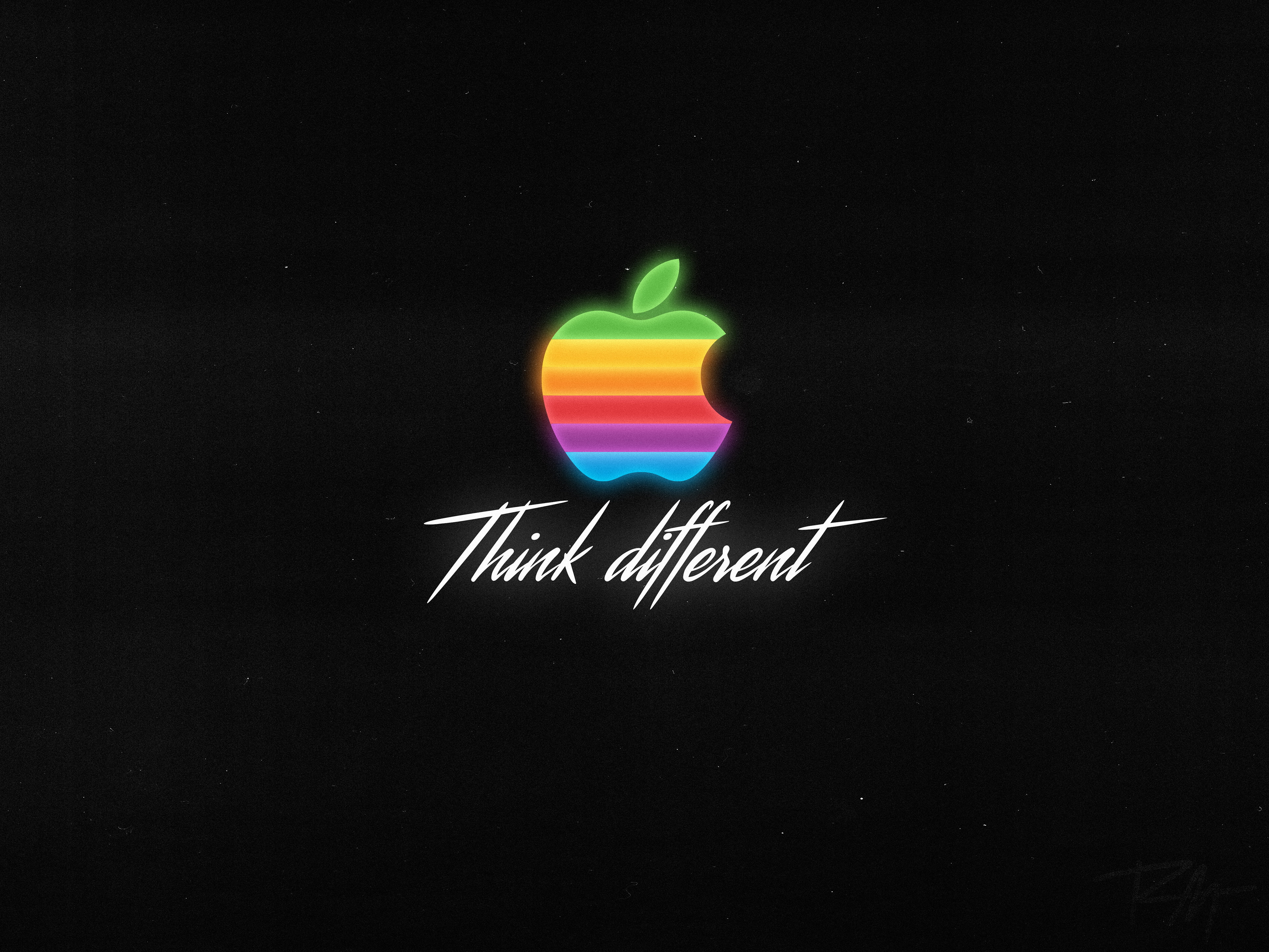 4K, Apple, Think different, Logo, Dark background
