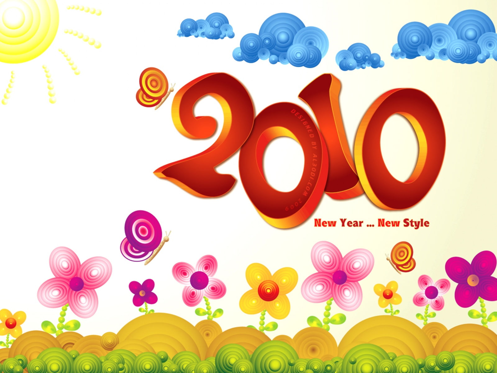 2010 New Year New Style, multi colored, no people, white background