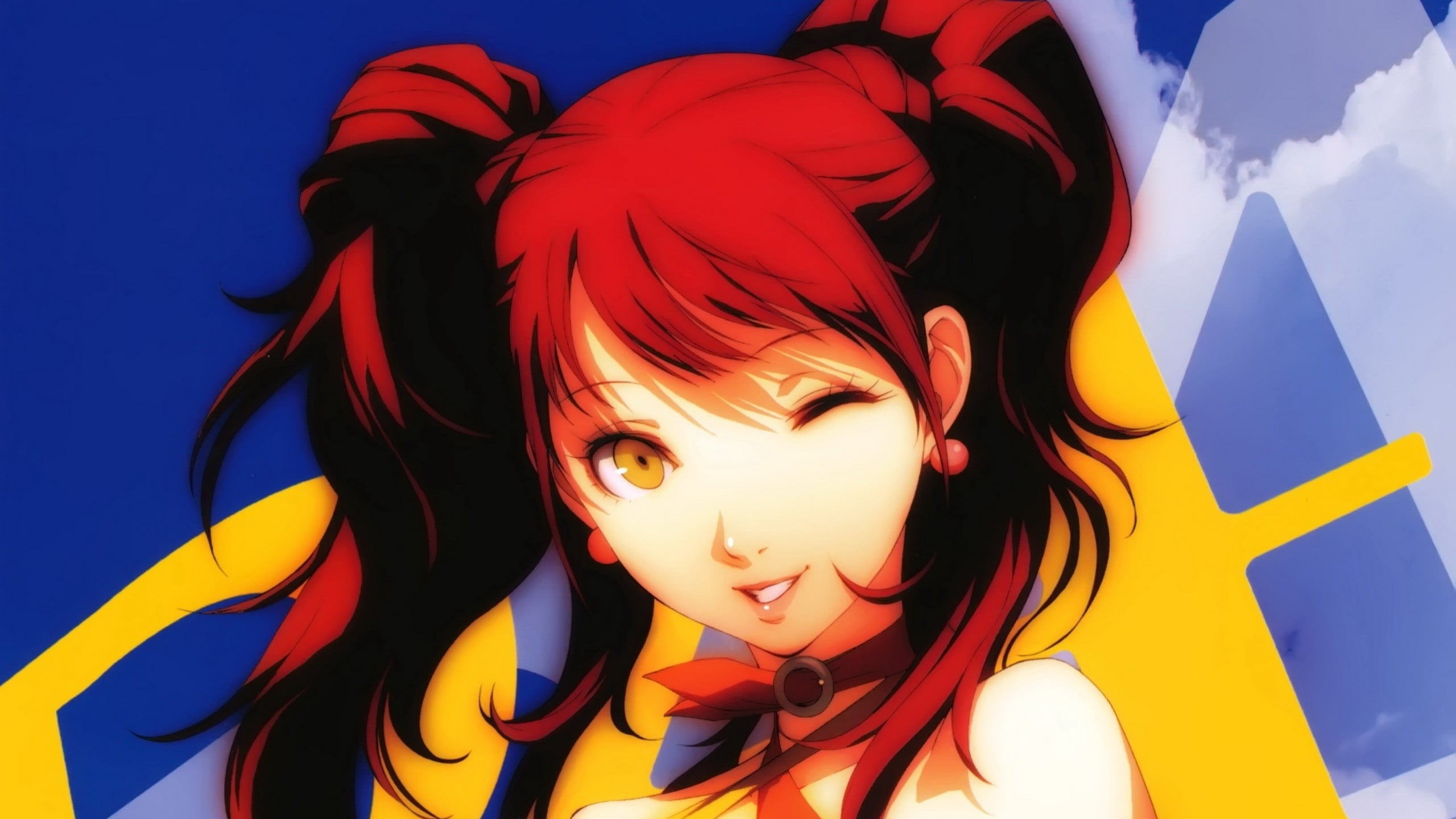 red haired female anime character, video games, anime girls, winking