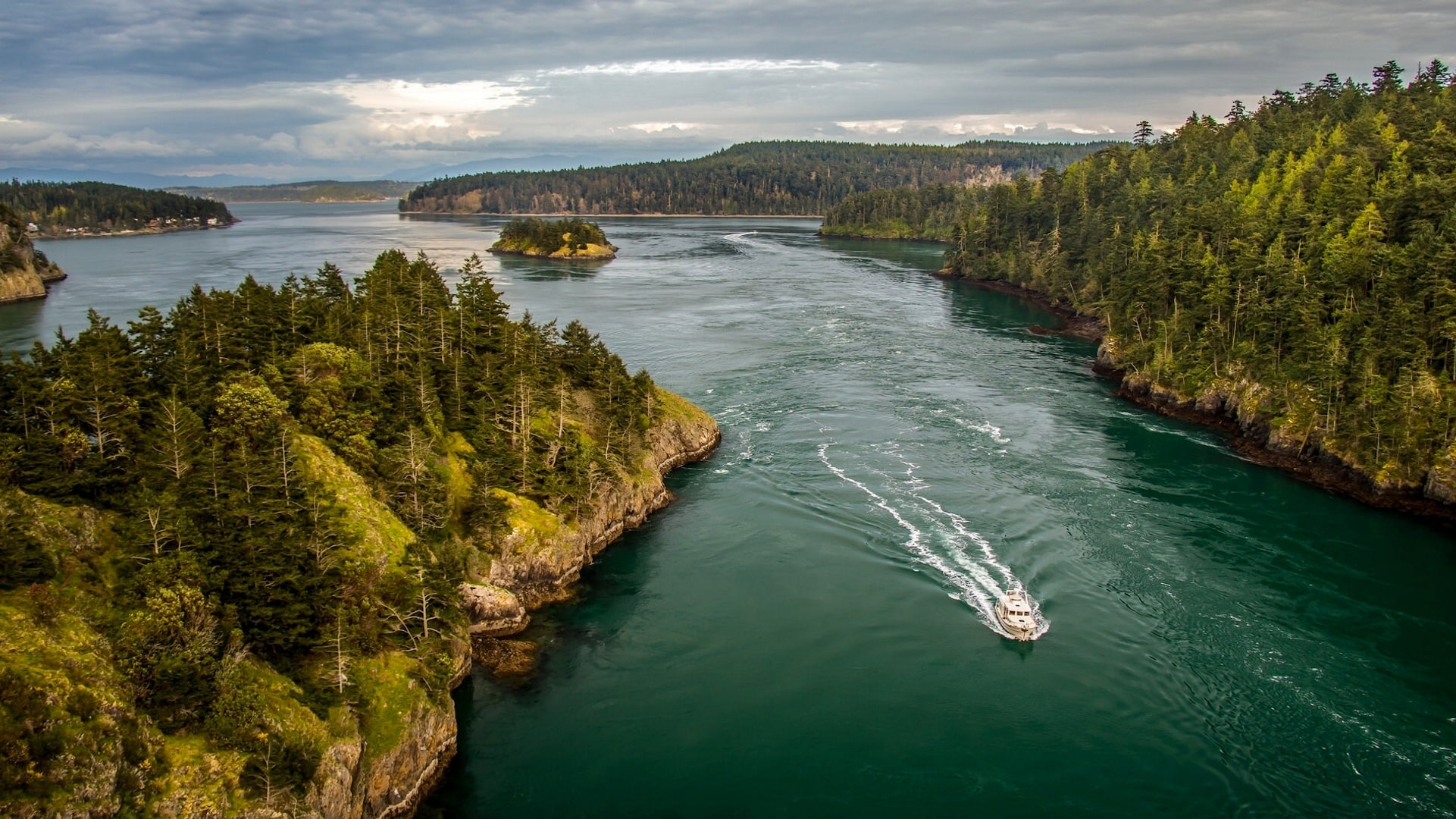 Islands, boat, Bay, forest, Washington, Puget Sound, Whidbey Island