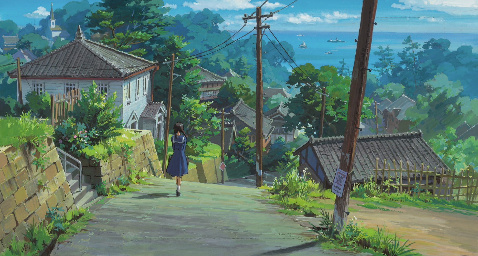 girl anime character, illustration, city, landscape, anime girls