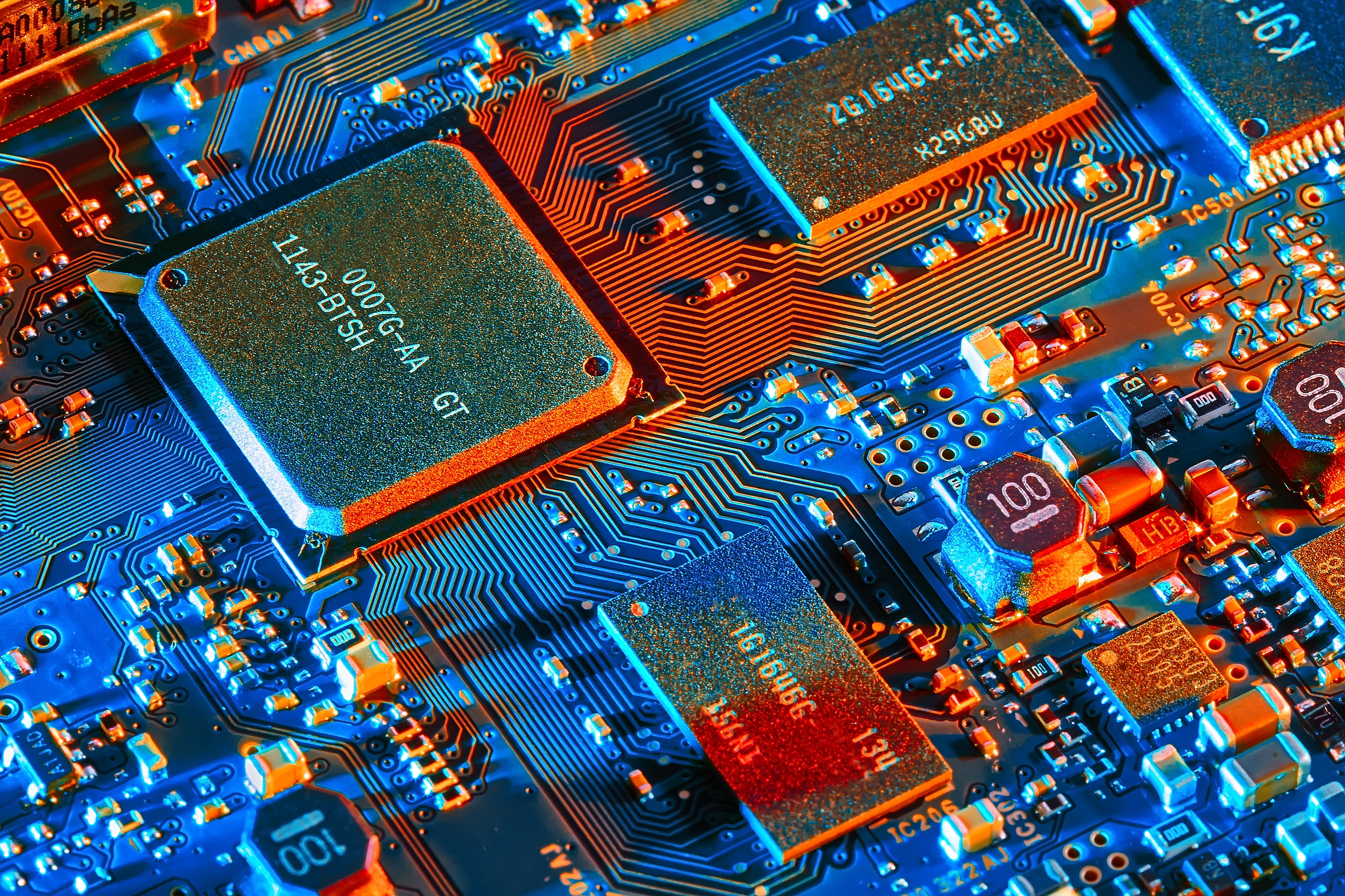 gray circuit board, electronics, electronic components, microprocessor