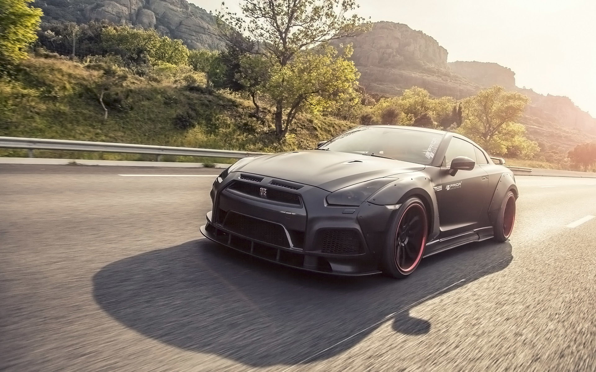 Nissan, gt-r, black sports coupe, tuning, prior design, on the move