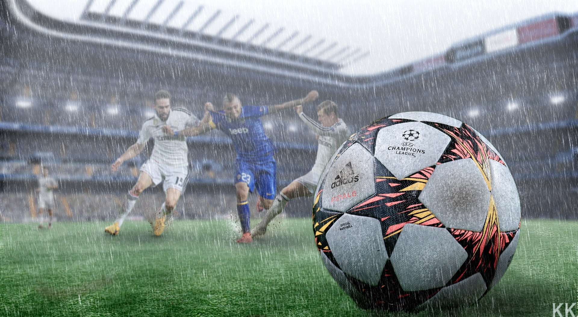 Football in the Rain, white and black soccer ball, Sports, real madrid