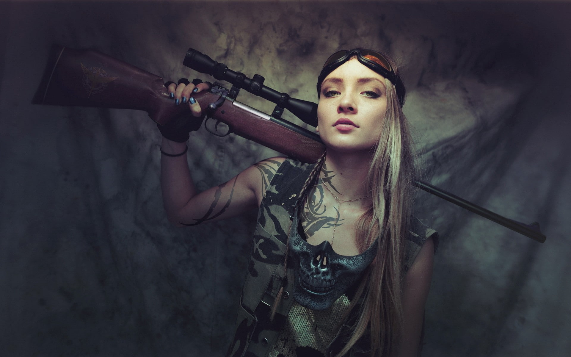 army gear, rifles, women, blonde