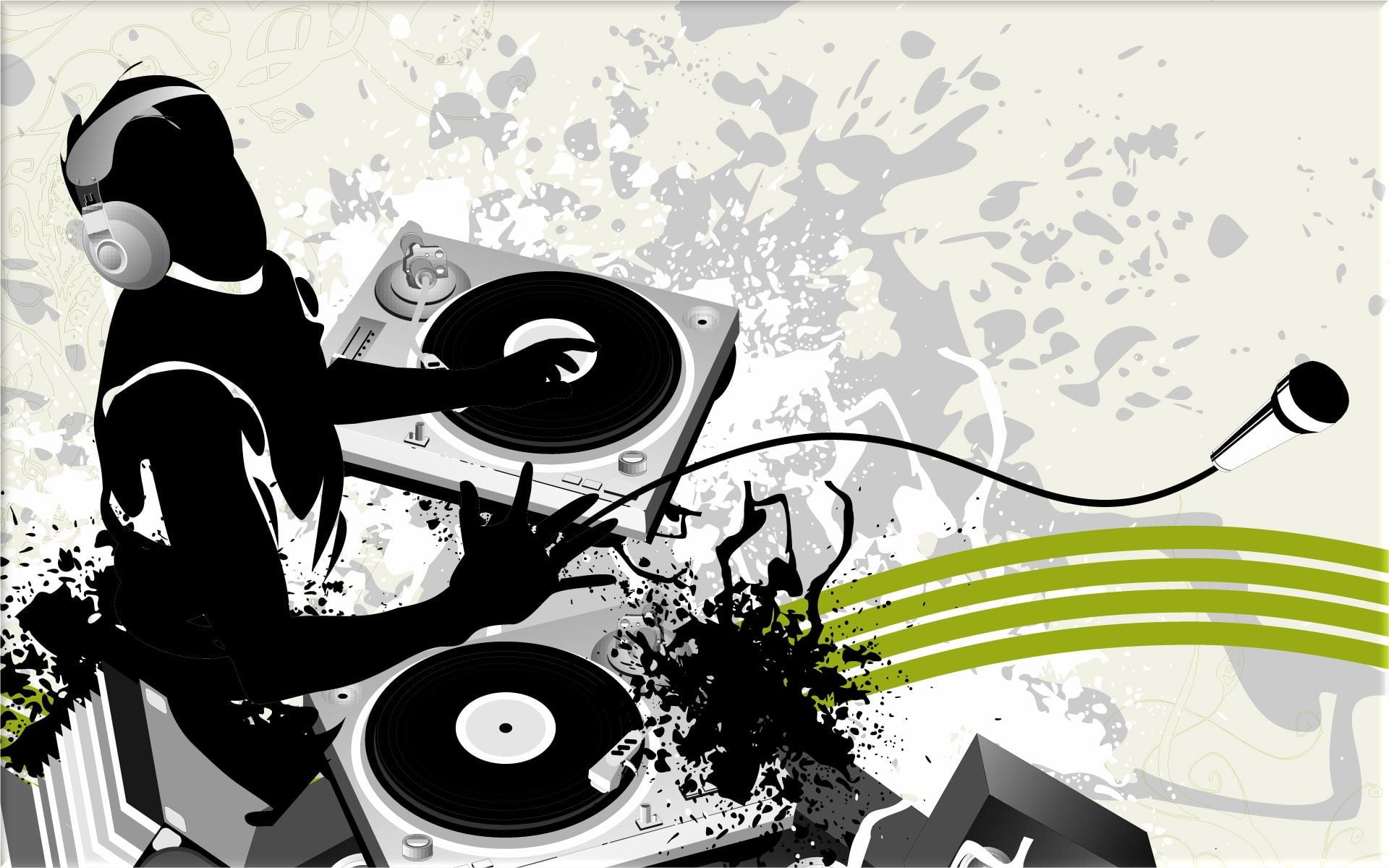 DJ clipart, music, selective coloring, silhouette, turntables