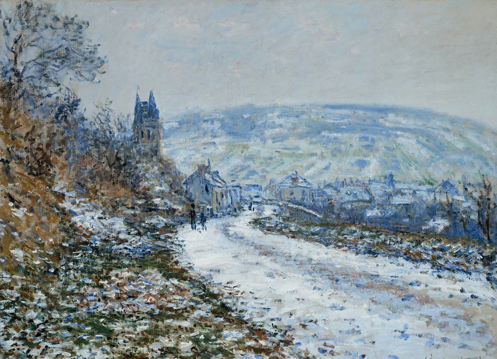landscape, picture, Claude Monet, On the Approach to the Village of Vétheuil in Winter