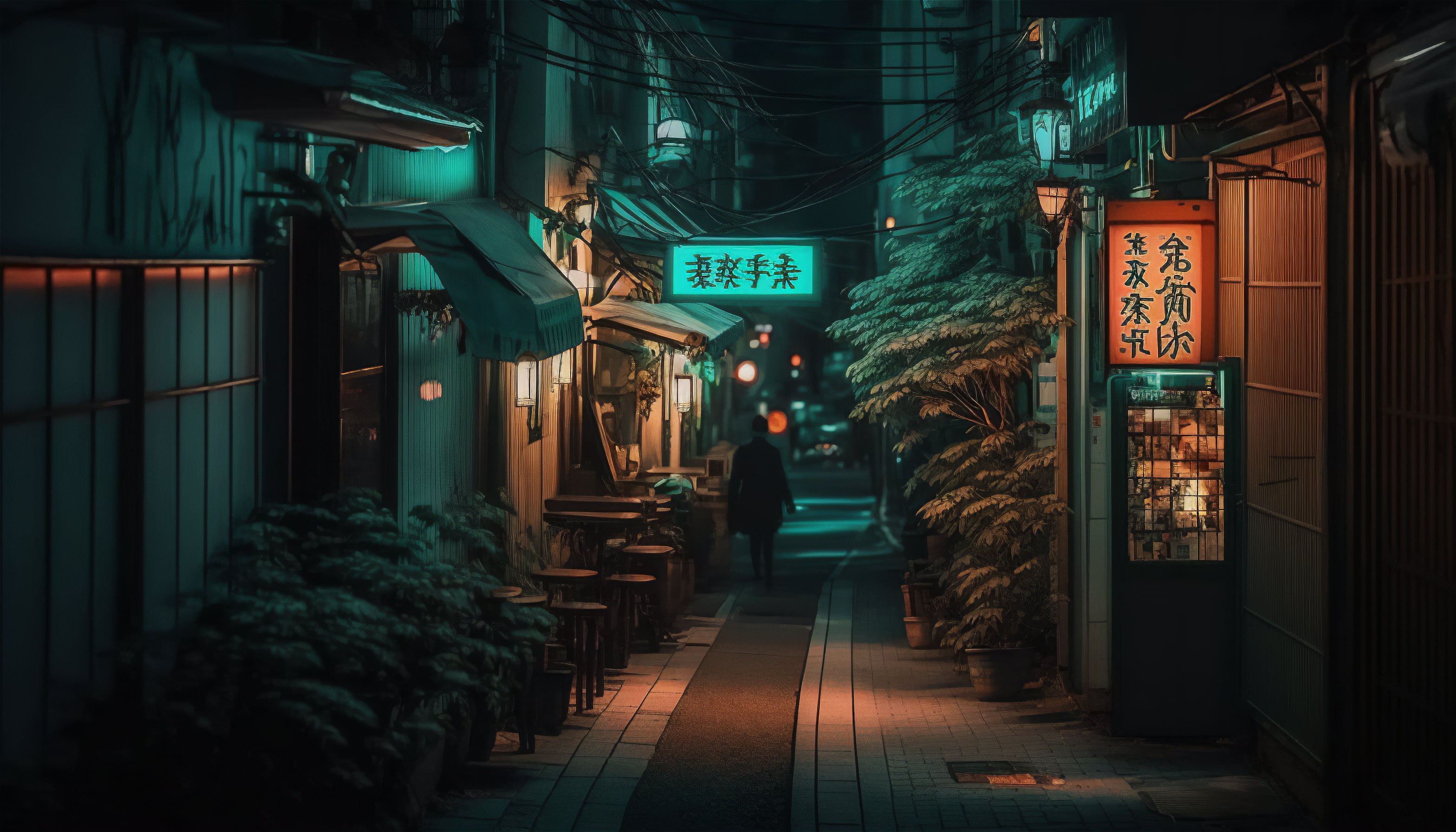 Free download | HD wallpaper: AI art, Tokyo, Small Alley, night ...