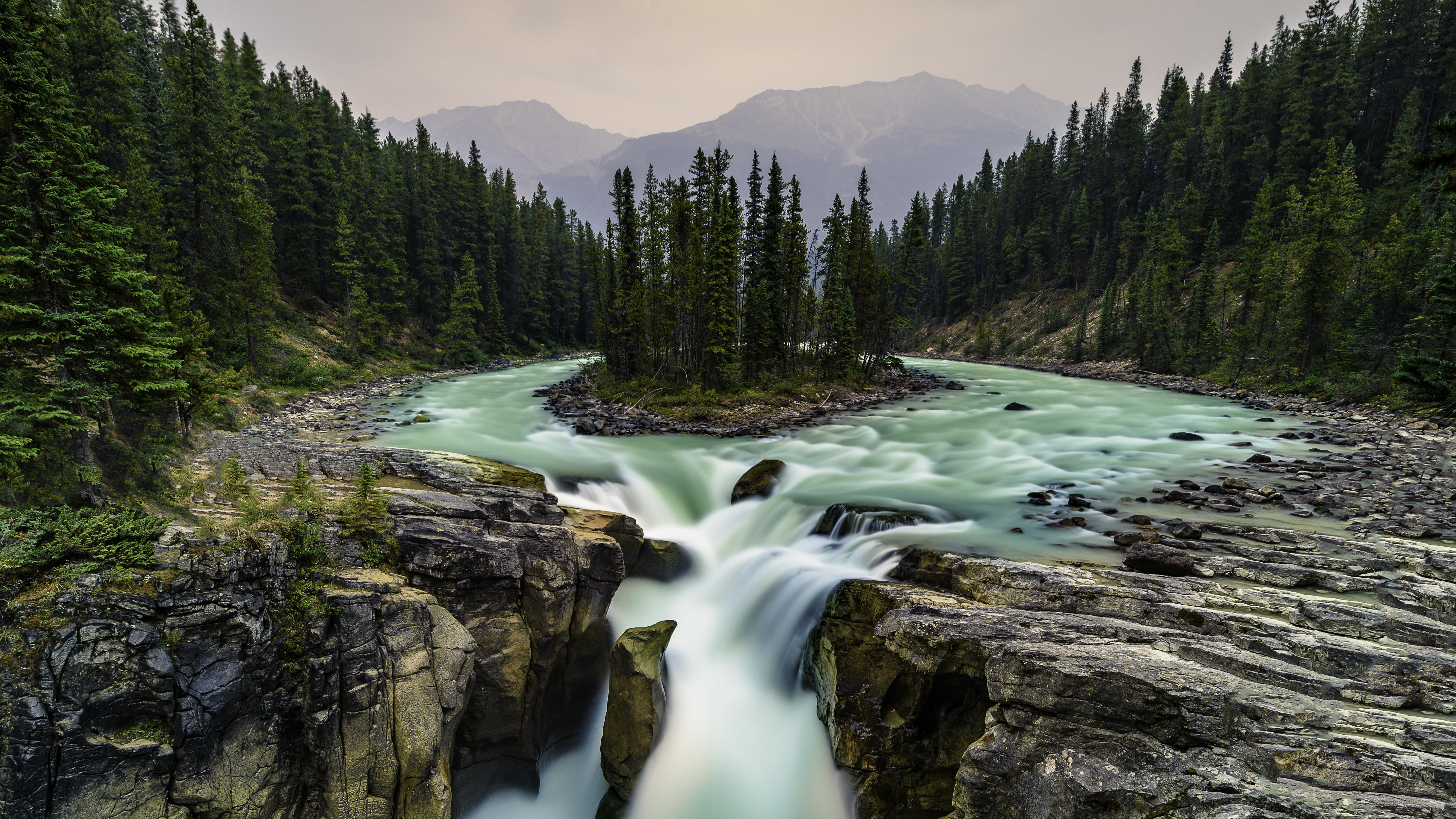 Canada Jasper National Park Alberta Falls On Sunwapta River Landscape Nature Hd Wallpapers For Mobile Phones Tablet And Laptop 5108×2873