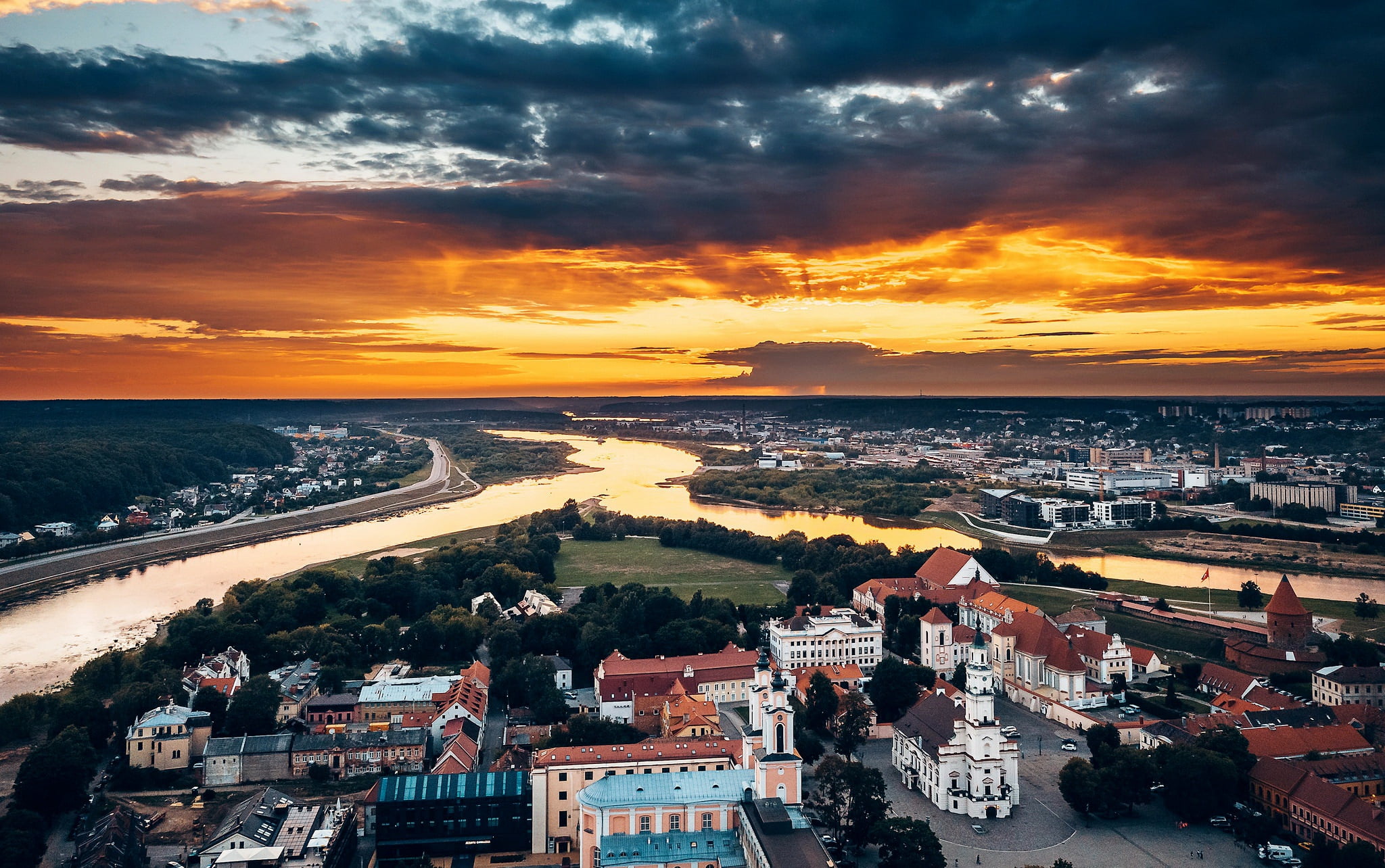 sunset, the city, Lithuania, Kaunas, architecture, cloud - sky