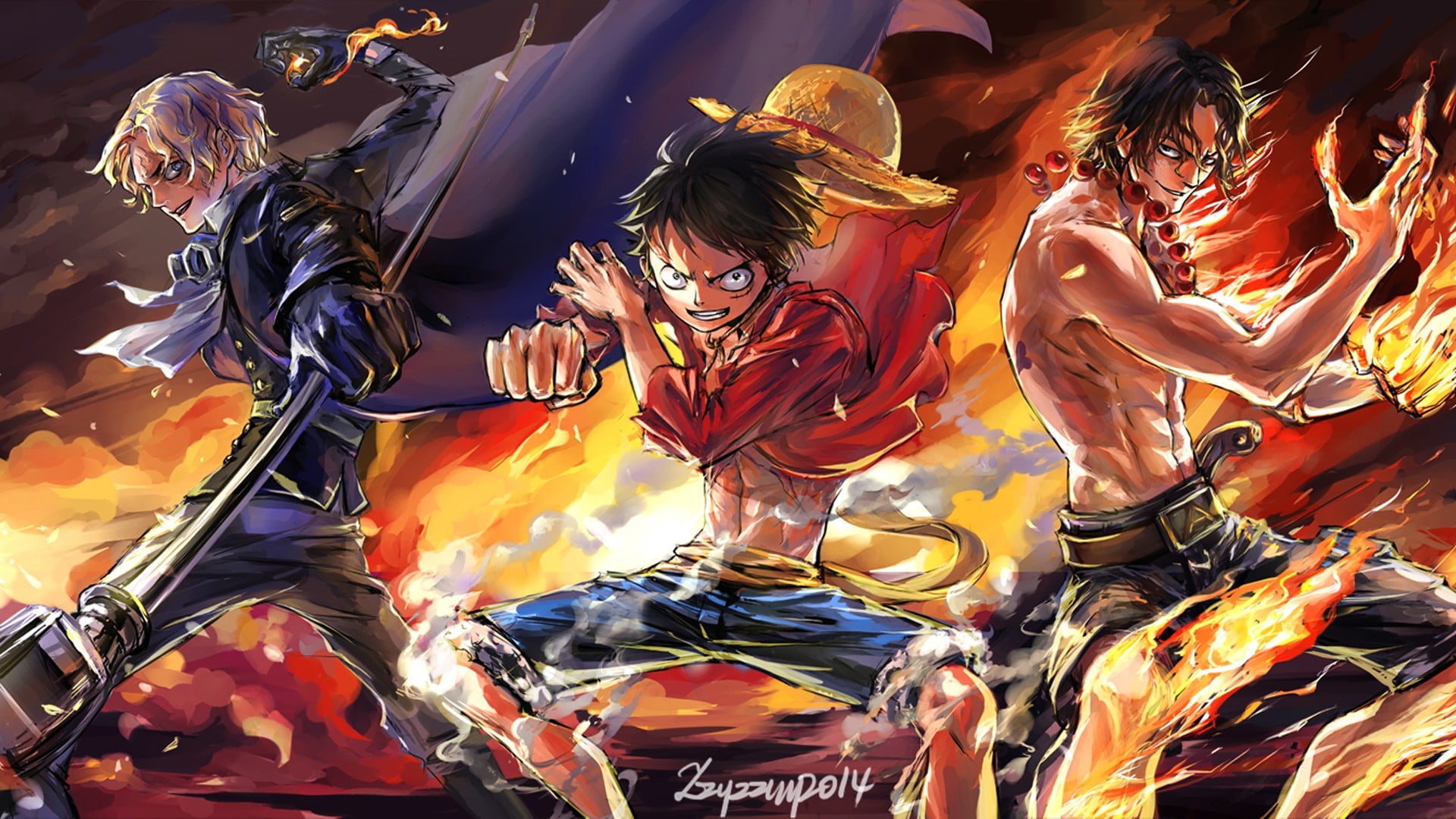 One Piece wallpaper, Monkey D. Luffy, Portgas D. Ace, Sabo, illustration
