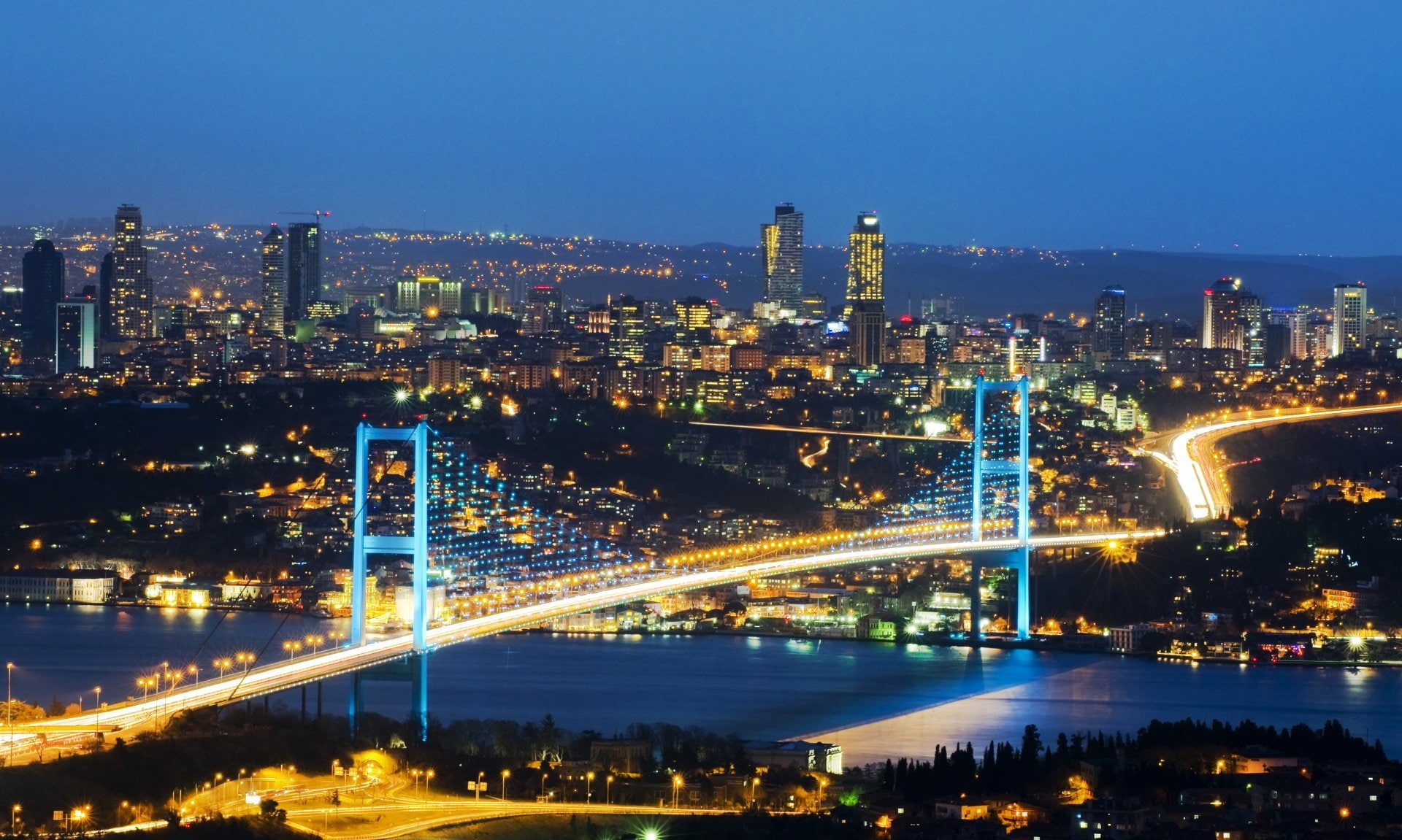 Bridges, Bosphorus Bridge, Istanbul, Night, Turkey